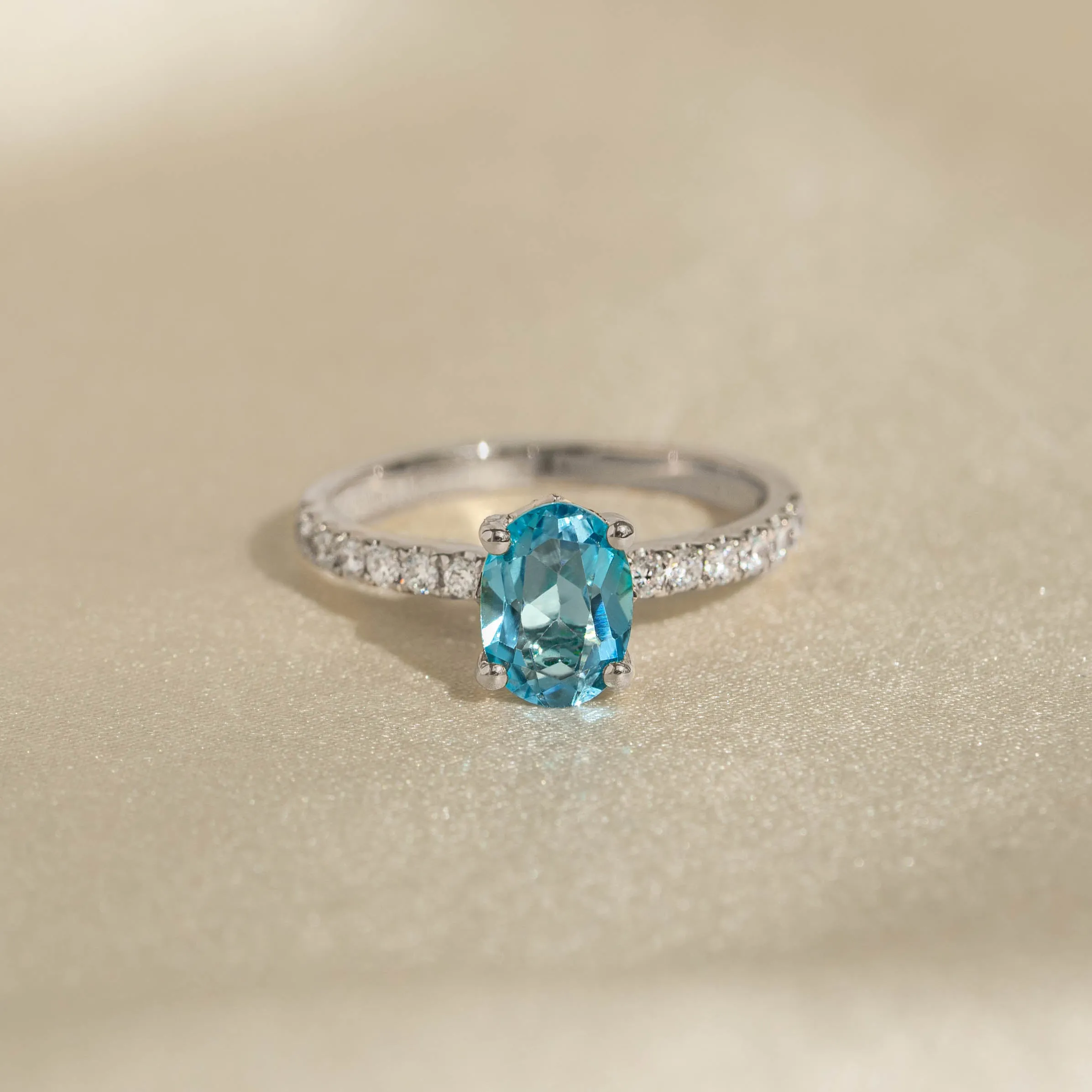 Oval Swiss Blue Topaz and Diamond Ring White Gold - Minette sold by Linjer