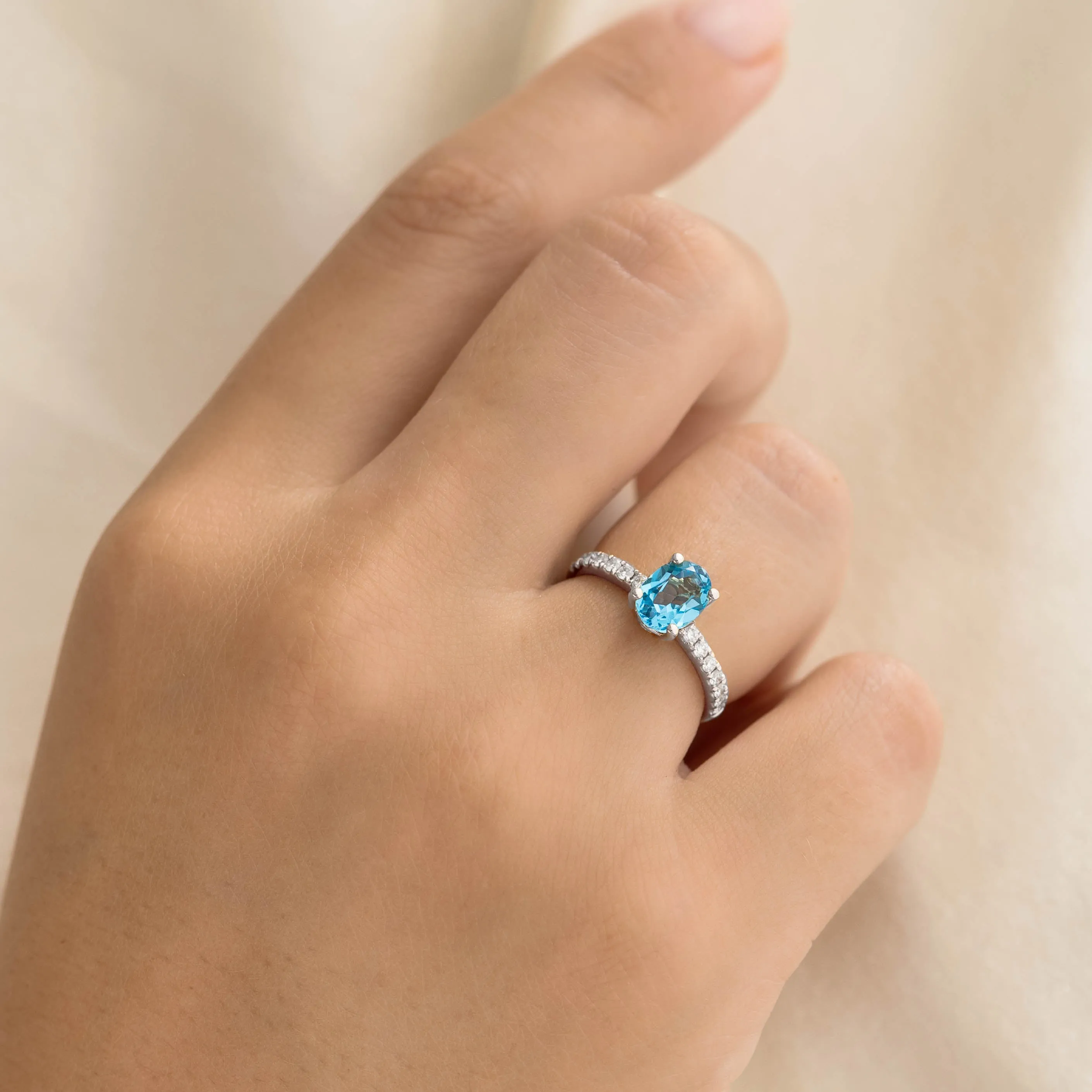 Oval Swiss Blue Topaz and Diamond Ring White Gold - Minette sold by Linjer product image thumbnail 2