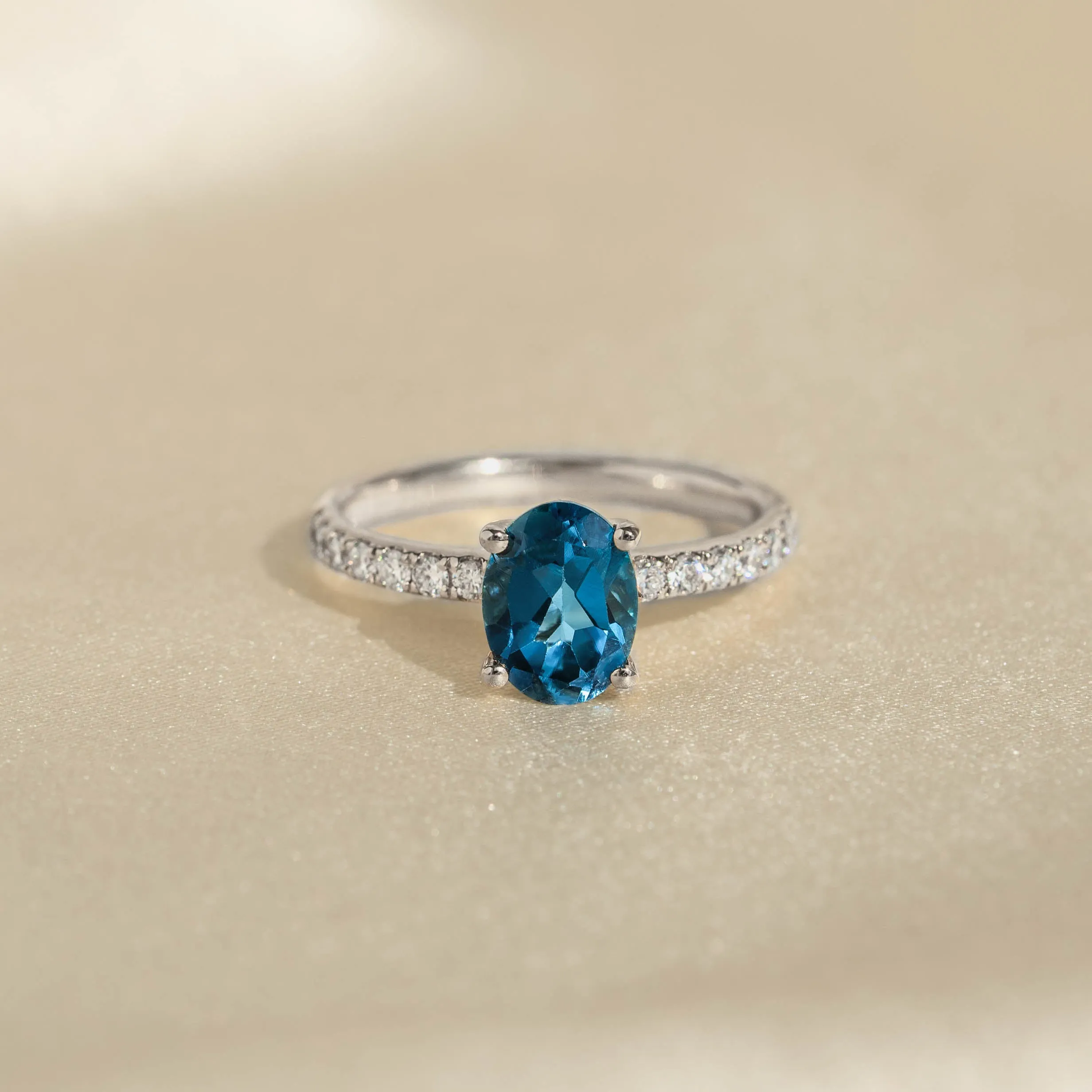 Oval London Blue Topaz and Diamond Ring White Gold - Minette sold by Linjer