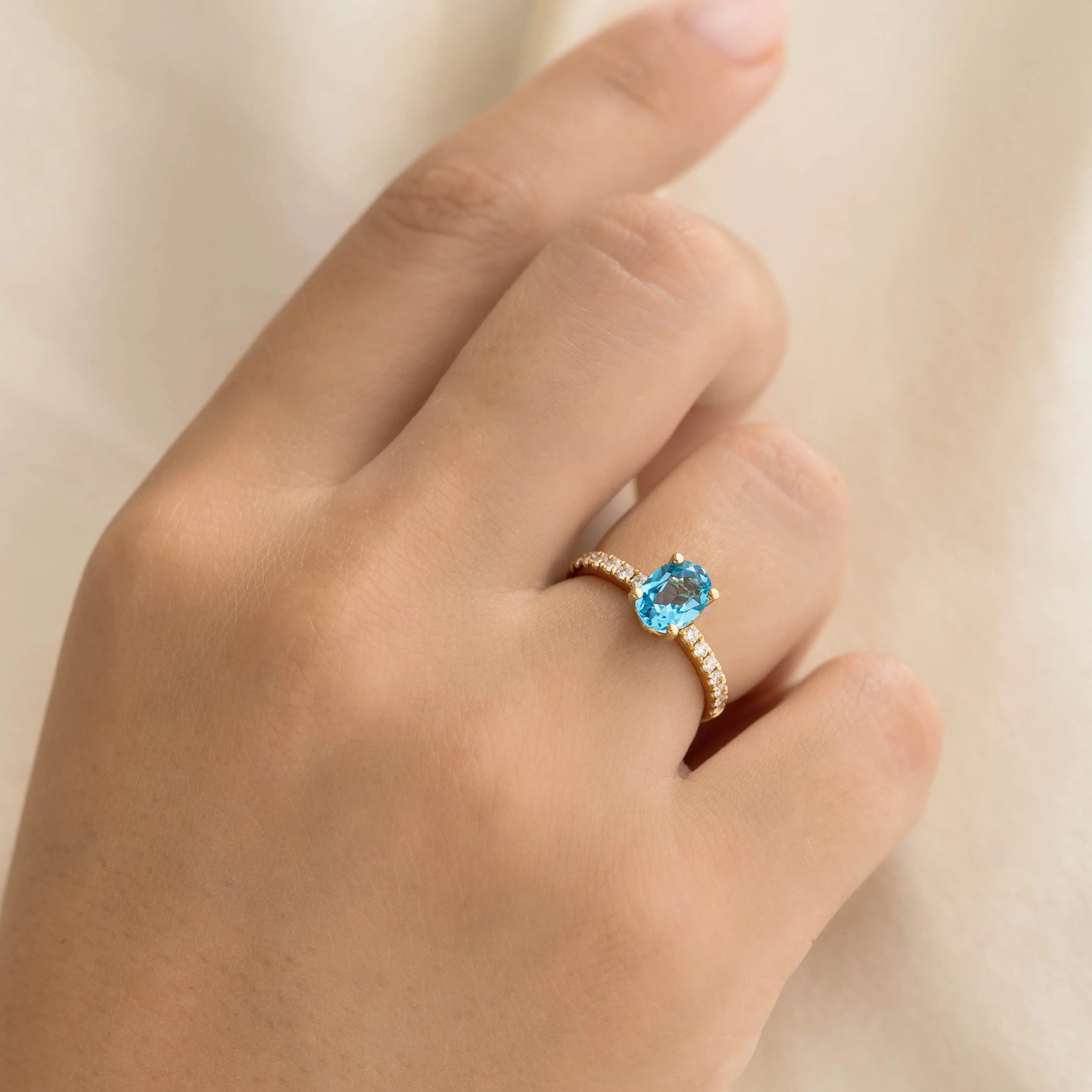 Oval Swiss Blue Topaz and Diamond Ring 14k Gold - Minette sold by Linjer product image thumbnail 2
