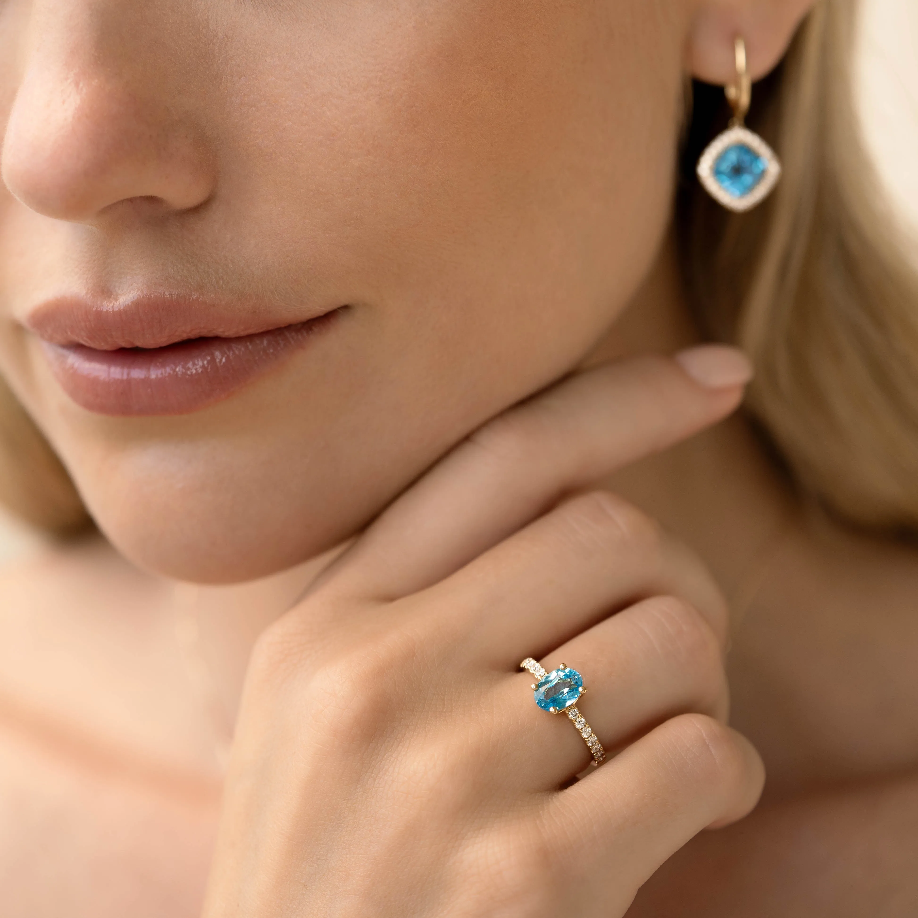 Oval Swiss Blue Topaz and Diamond Ring 14k Gold - Minette sold by Linjer product image thumbnail 3
