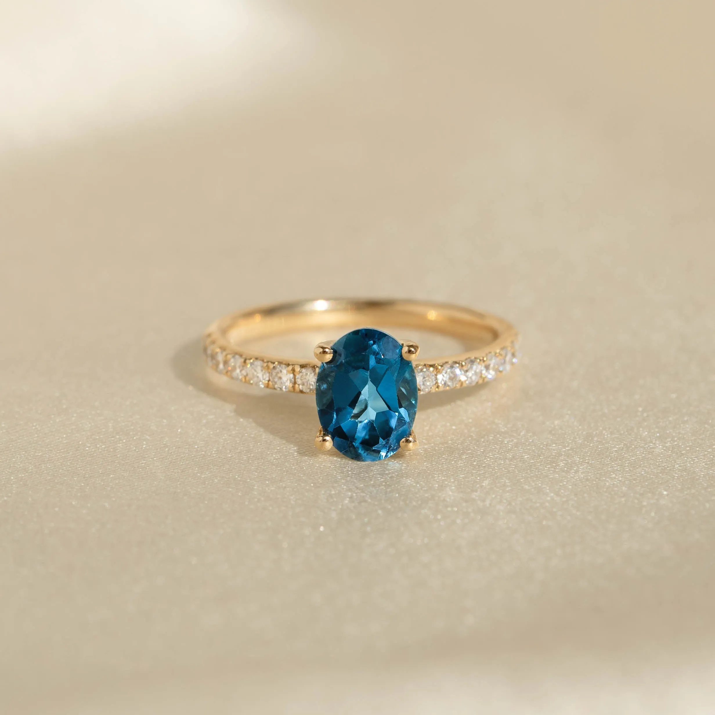 Oval London Blue Topaz and Diamond Ring 14k Gold - Minette sold by Linjer