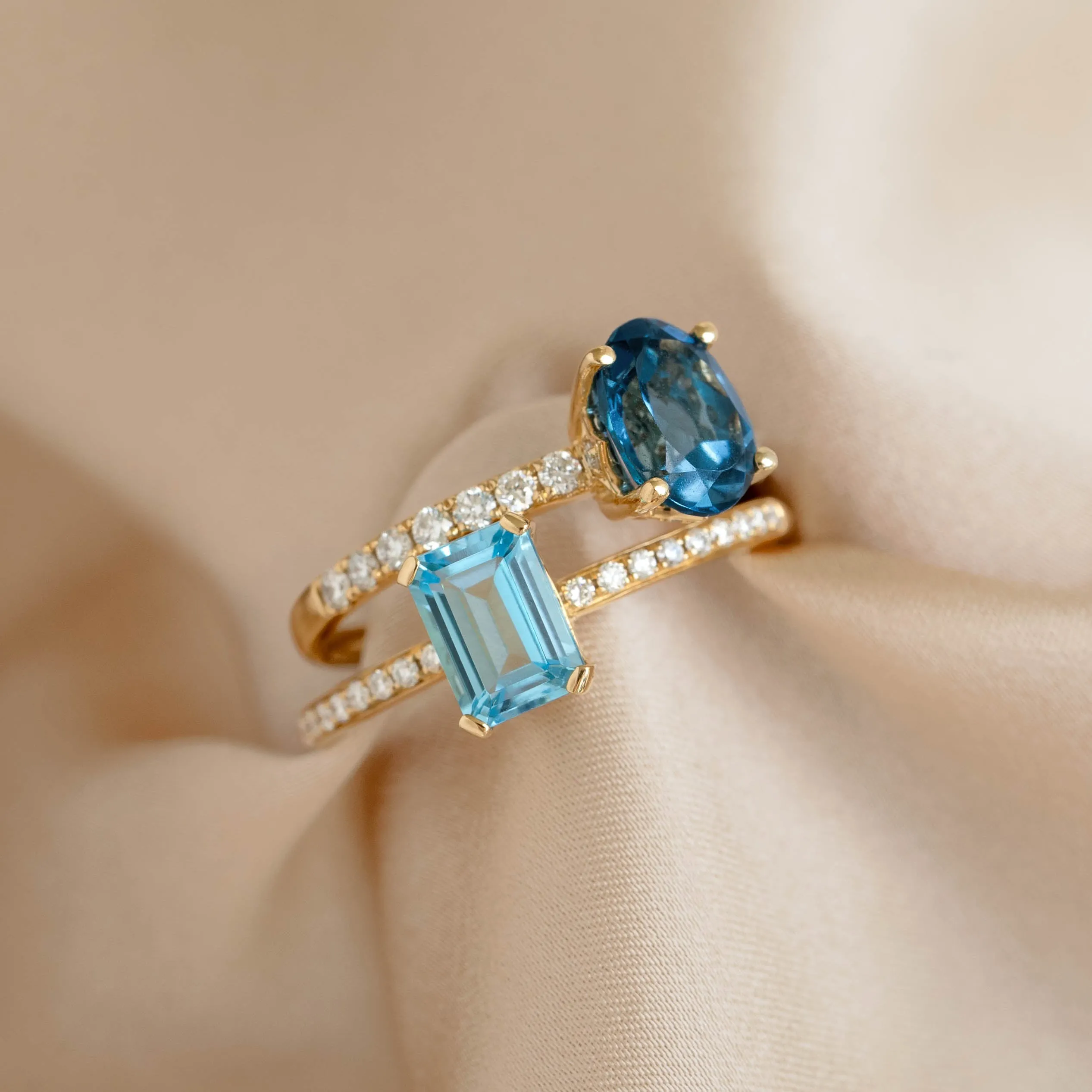 Oval London Blue Topaz and Diamond Ring 14k Gold - Minette sold by Linjer product image thumbnail 5