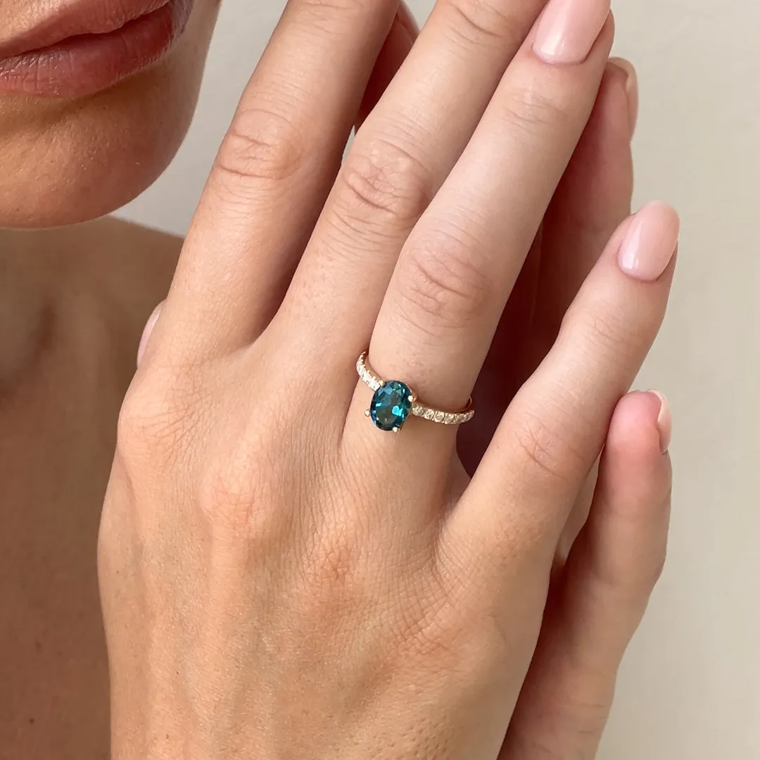 Oval London Blue Topaz and Diamond Ring 14k Gold - Minette sold by Linjer product image thumbnail 3