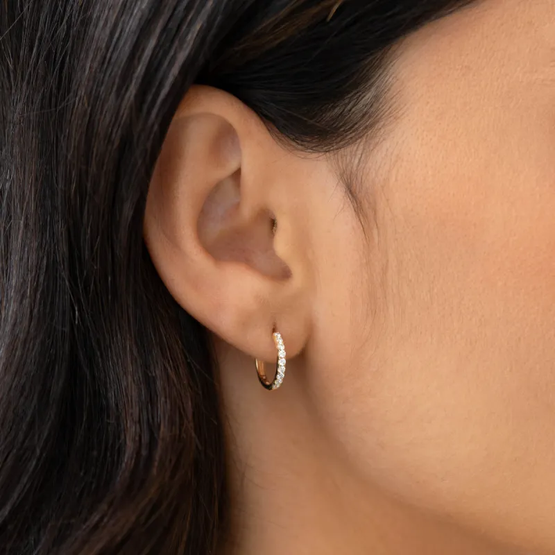 Pave Diamond Huggie Earrings 14k Gold - Oceane sold by Linjer