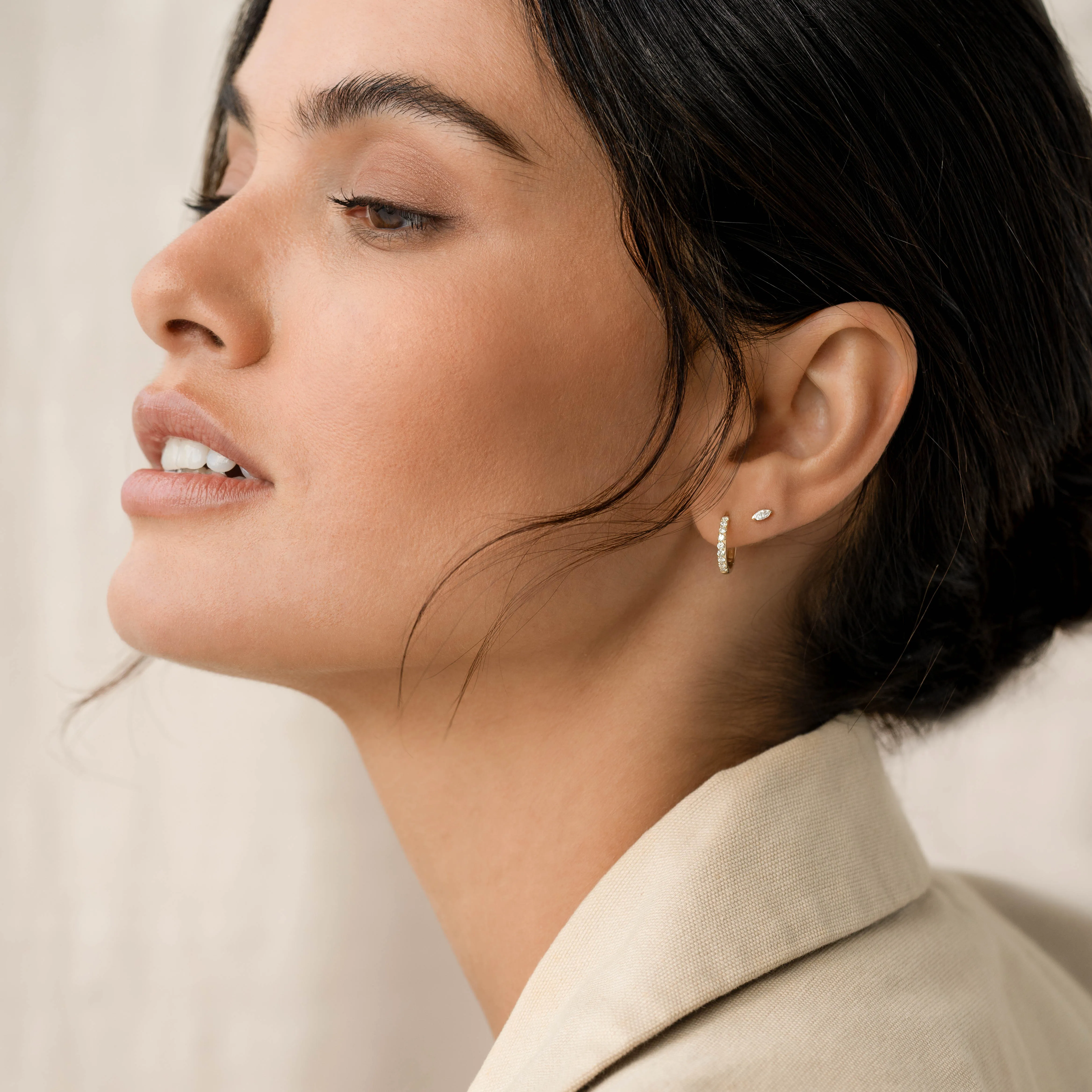 Pave Diamond Huggie Earrings 14k Gold - Oceane sold by Linjer product image thumbnail 5