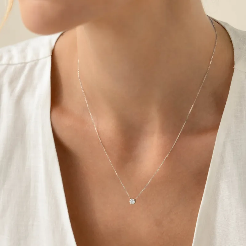 Bezel Set Diamond Necklace 4mm White Gold - Ulla sold by Linjer