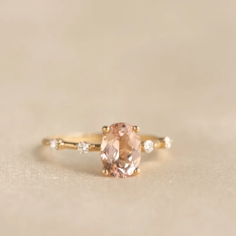 Oval Morganite and Diamond Ring 14k Gold - Demetria sold by Linjer