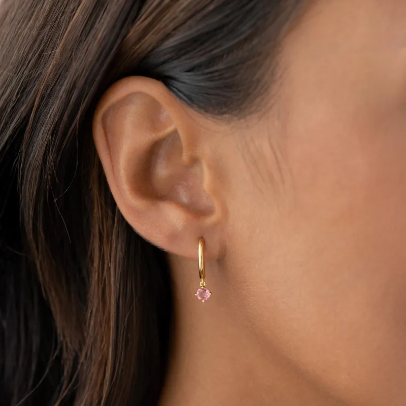 July Birthstone Drop Huggie Earrings - Pink Tourmaline sold by Linjer