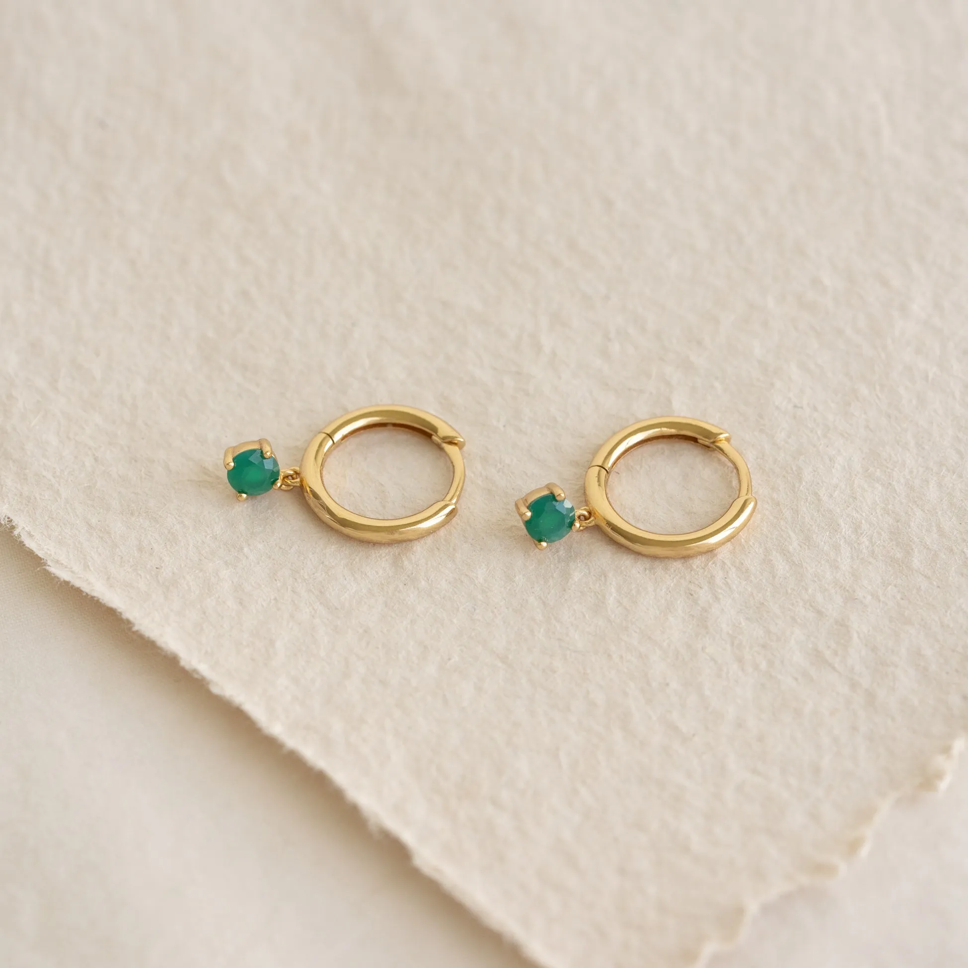 May Birthstone Drop Huggie Earrings - Green Chalcedony sold by Linjer product image thumbnail 2