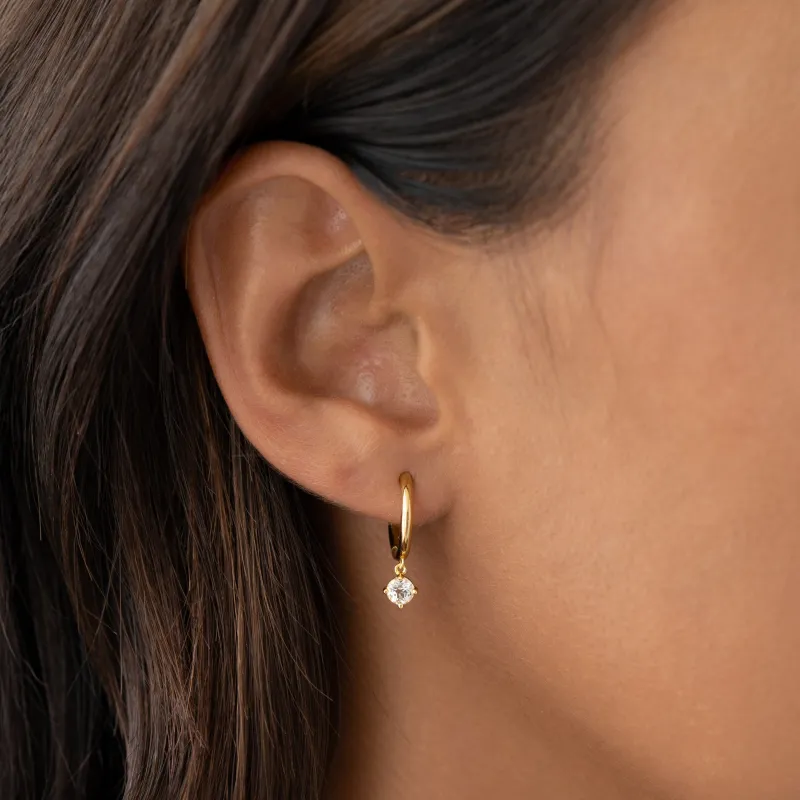 April Birthstone Drop Huggie Earrings - White Topaz sold by Linjer