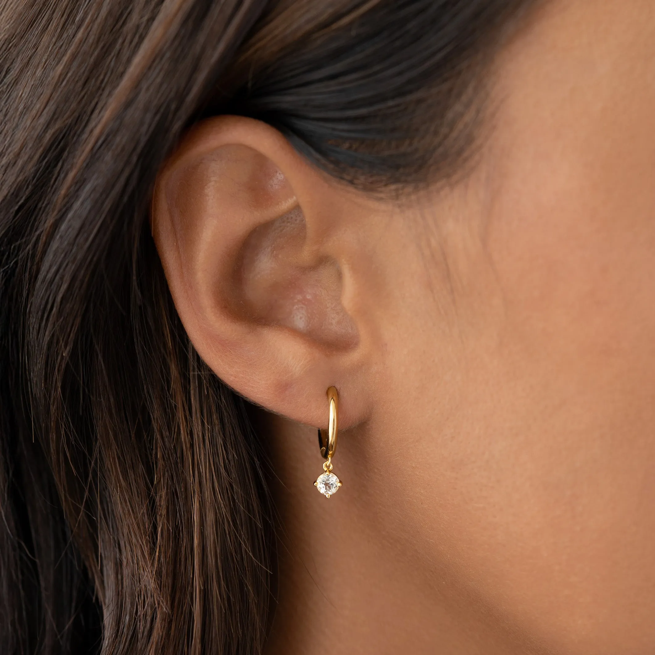 April Birthstone Drop Huggie Earrings - White Topaz sold by Linjer