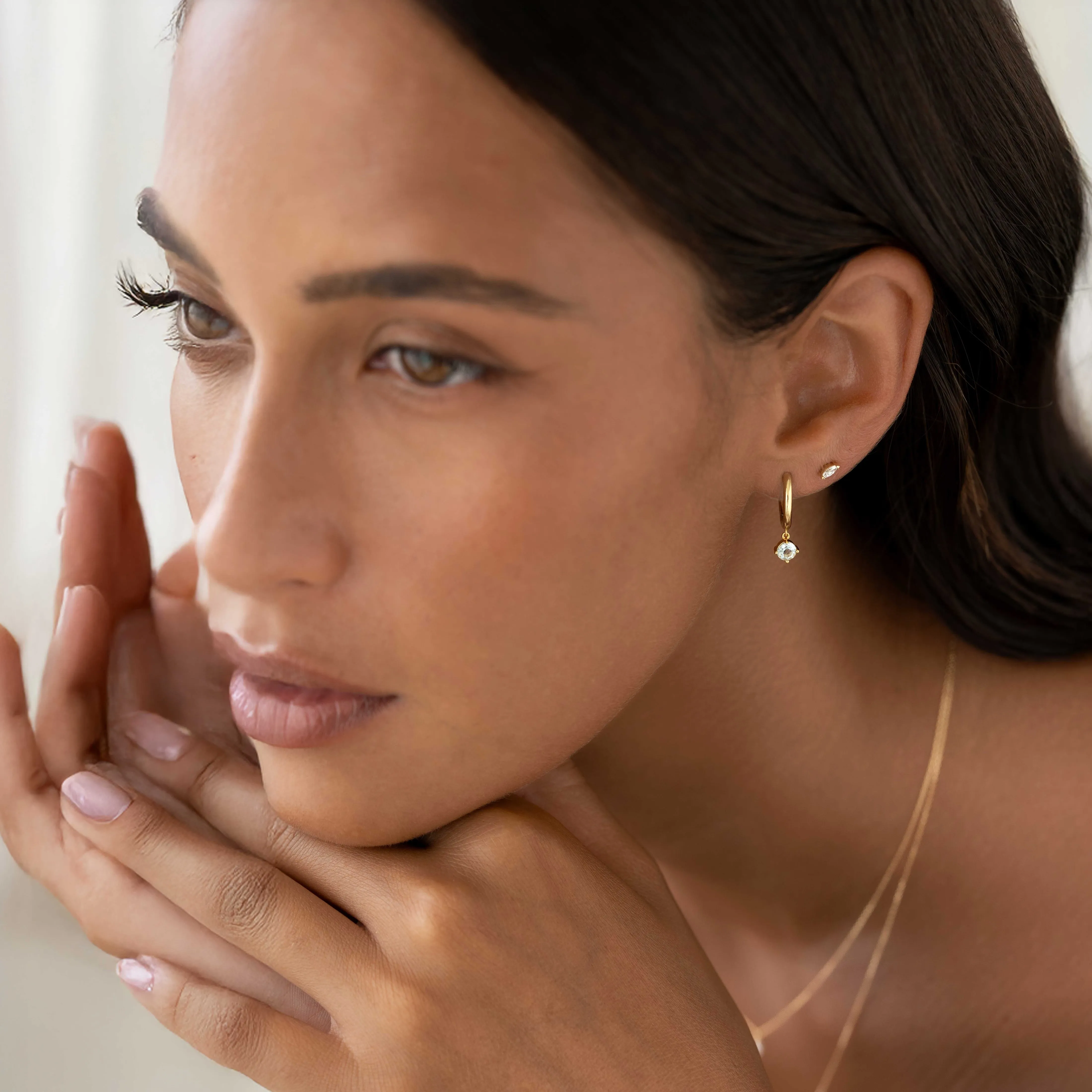 March Birthstone Drop Huggie Earrings - Aquamarine sold by Linjer product image thumbnail 4