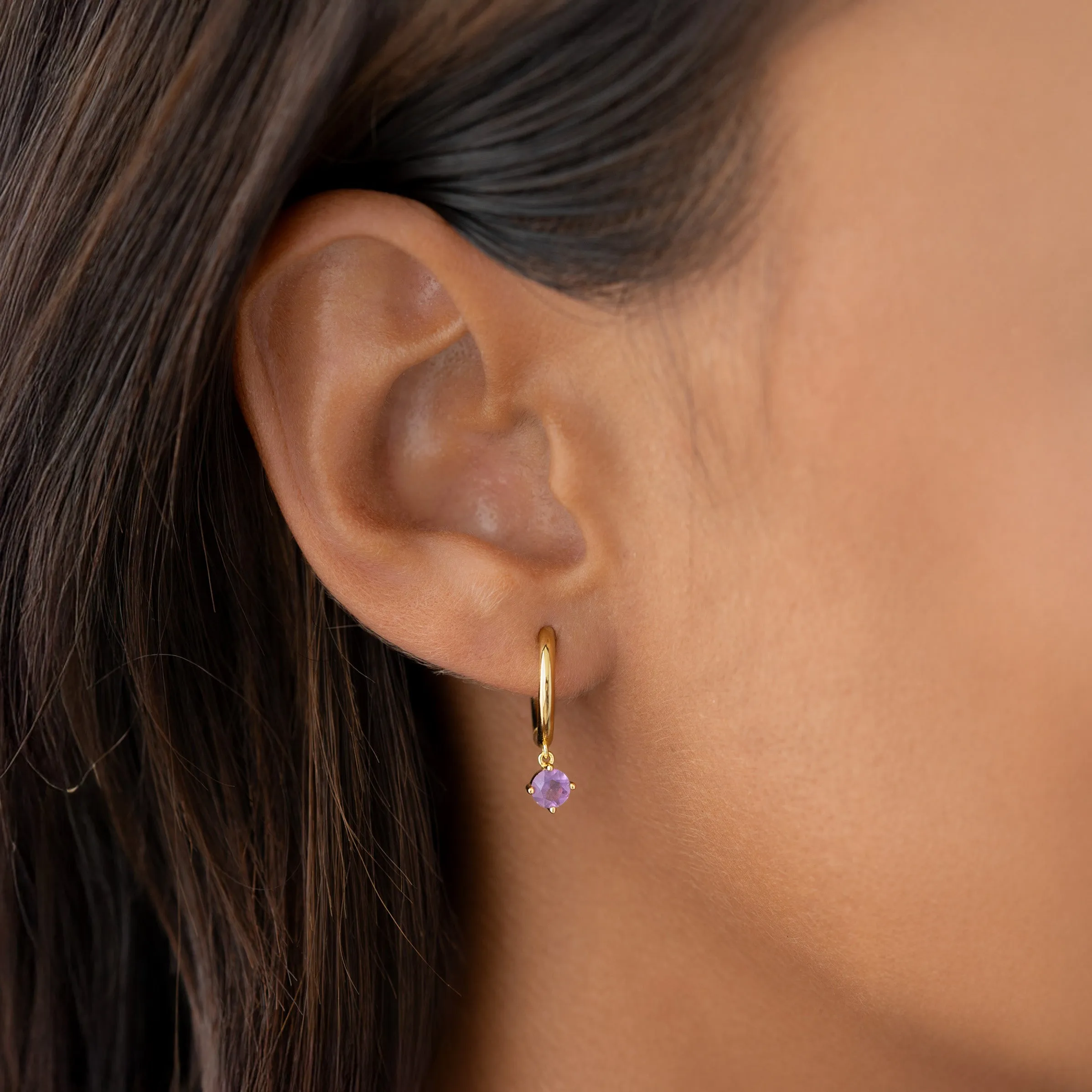 February Birthstone Drop Huggie Earrings - Amethyst sold by Linjer
