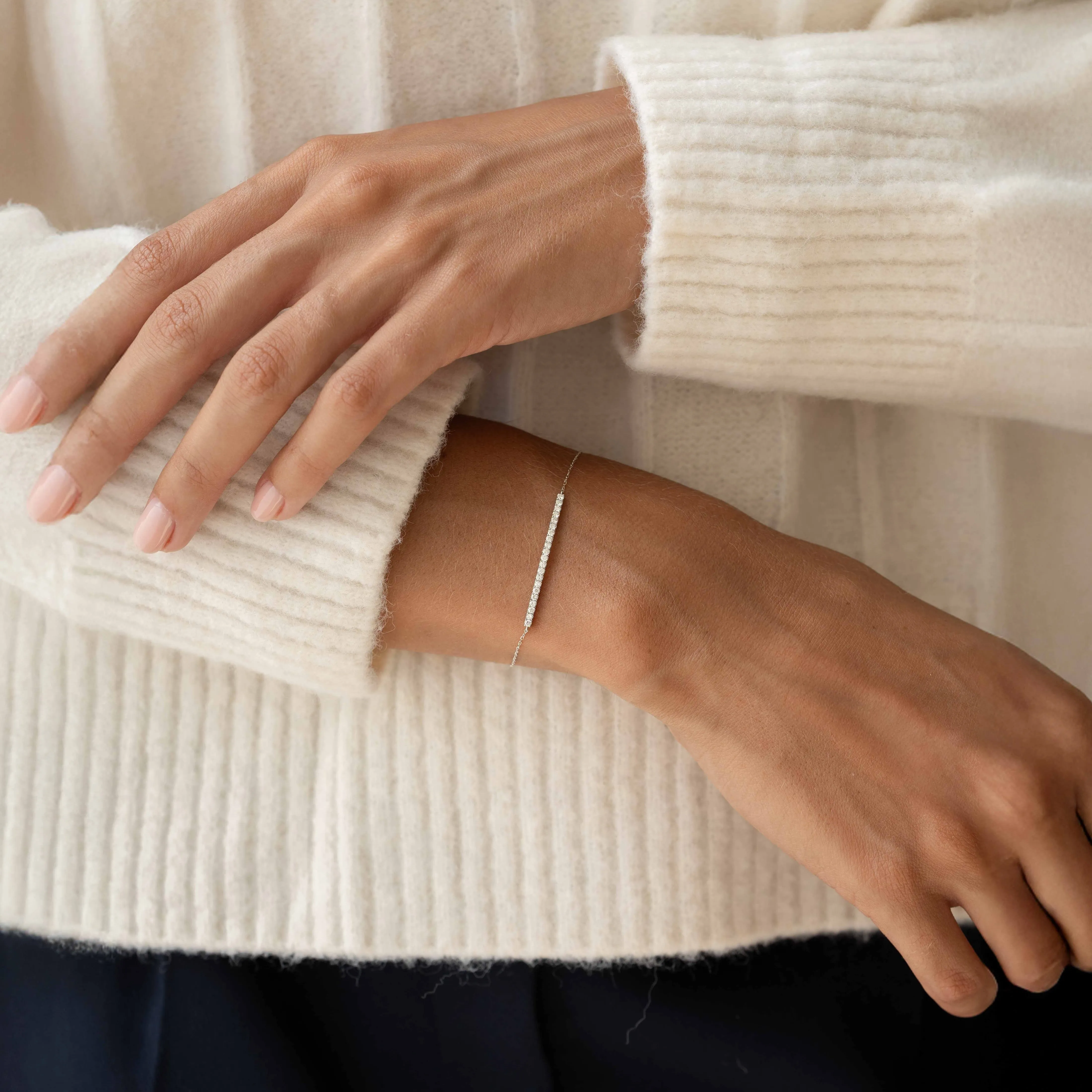 Diamond Curved Bar Bracelet White Gold - Vivienne sold by Linjer product image thumbnail 3