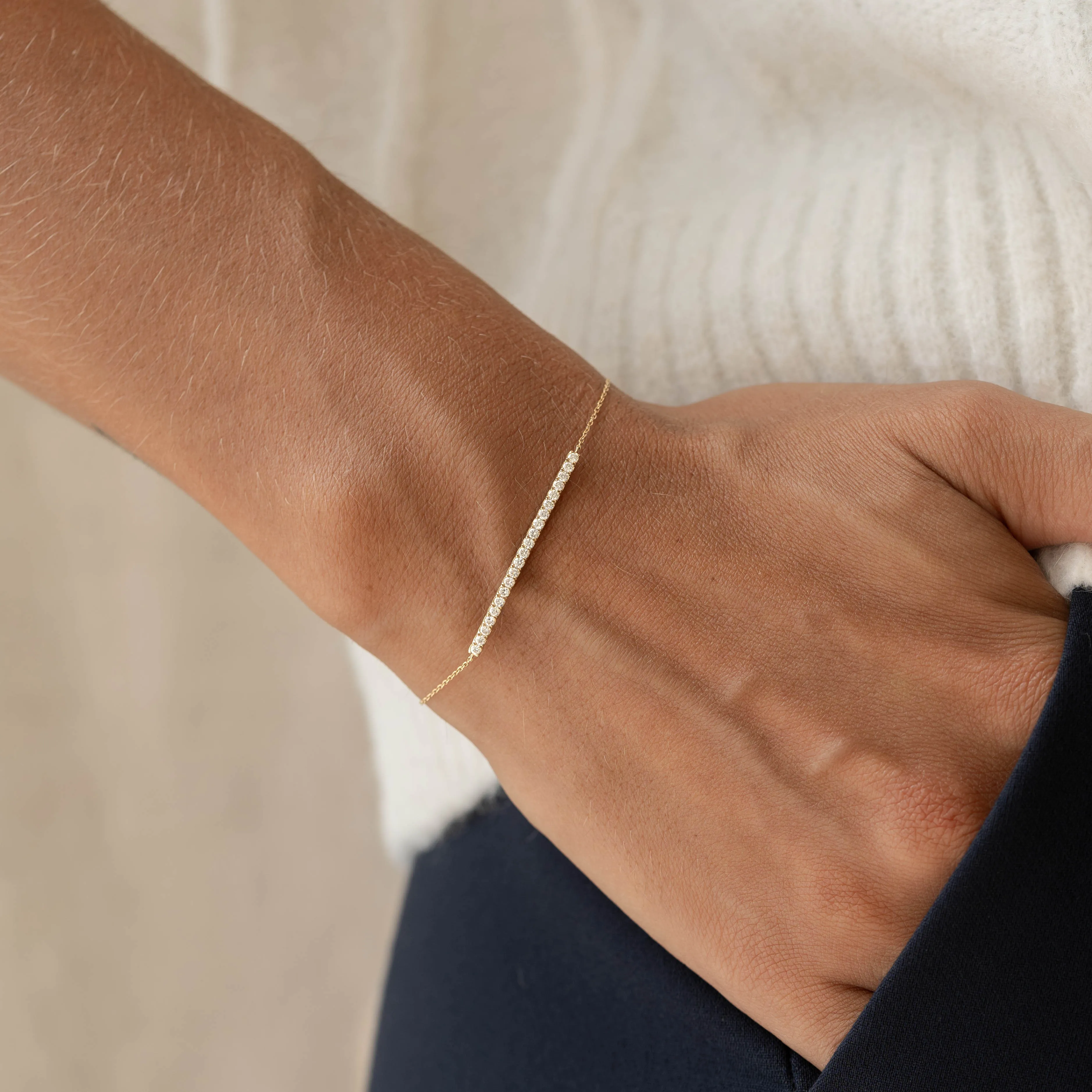Diamond Curved Bar Bracelet 14k Gold - Vivienne sold by Linjer product image thumbnail 3