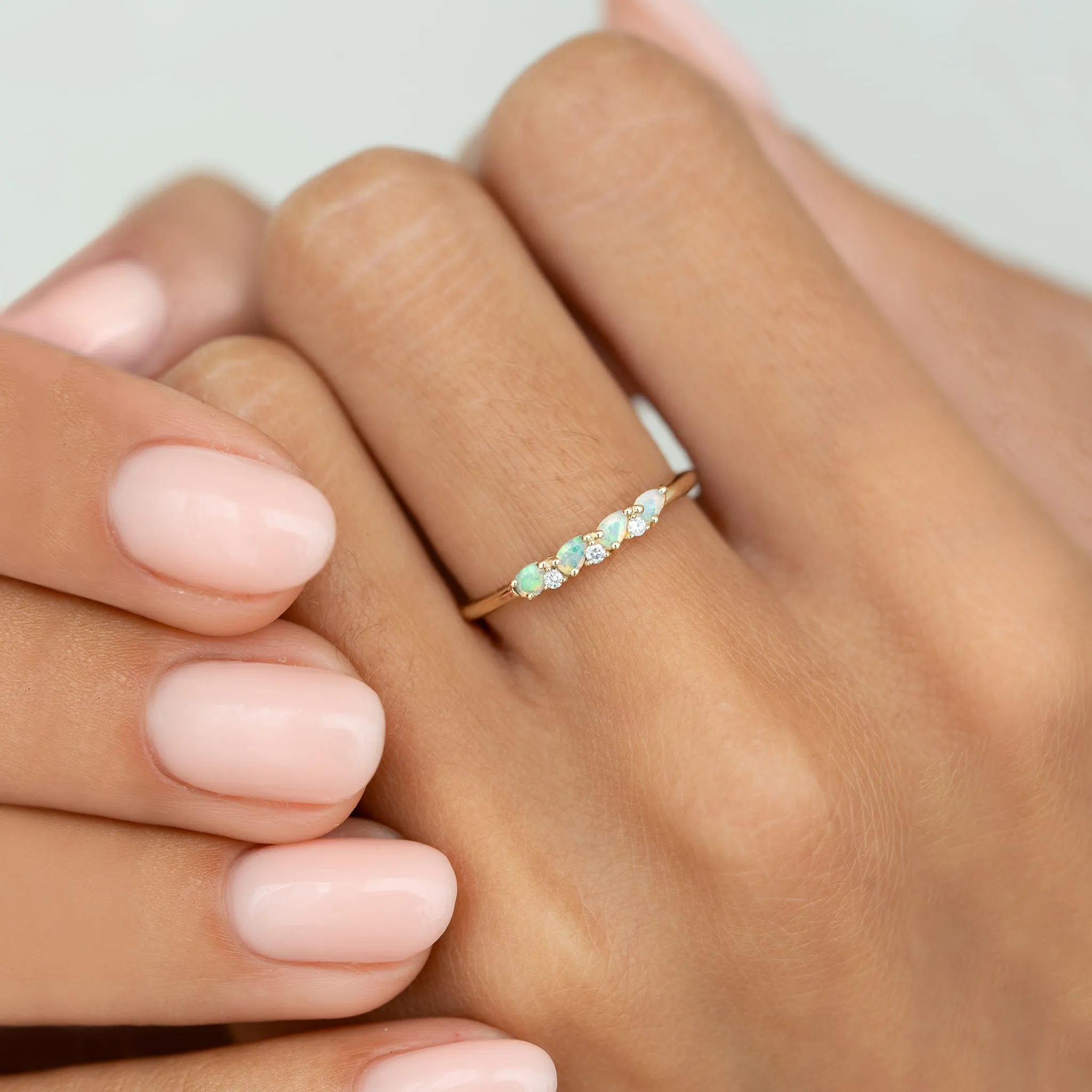 October Birthstone Pear Ring 14k Gold - Opal and Diamond sold by Linjer product image thumbnail 3