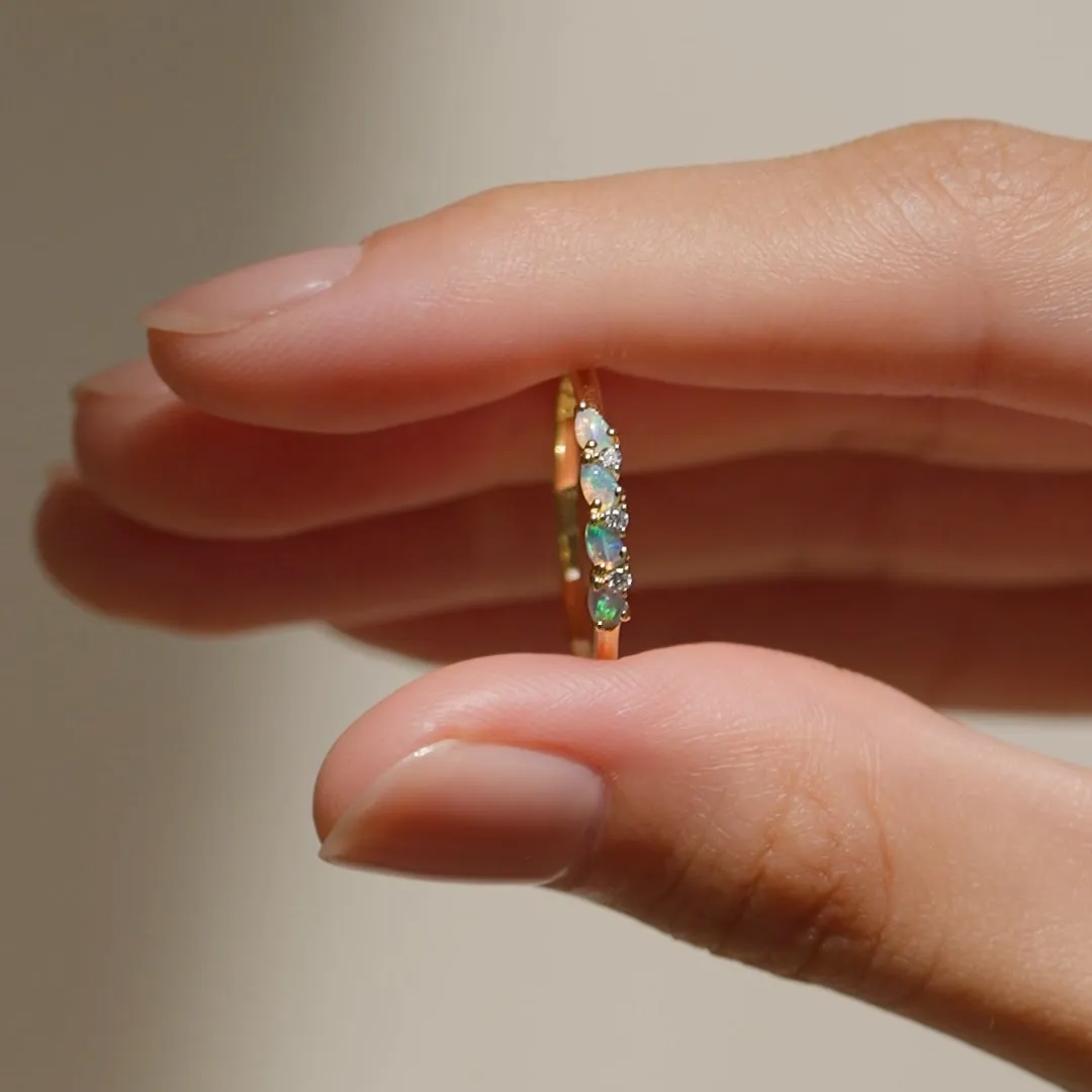 October Birthstone Pear Ring 14k Gold - Opal and Diamond sold by Linjer product image thumbnail 4