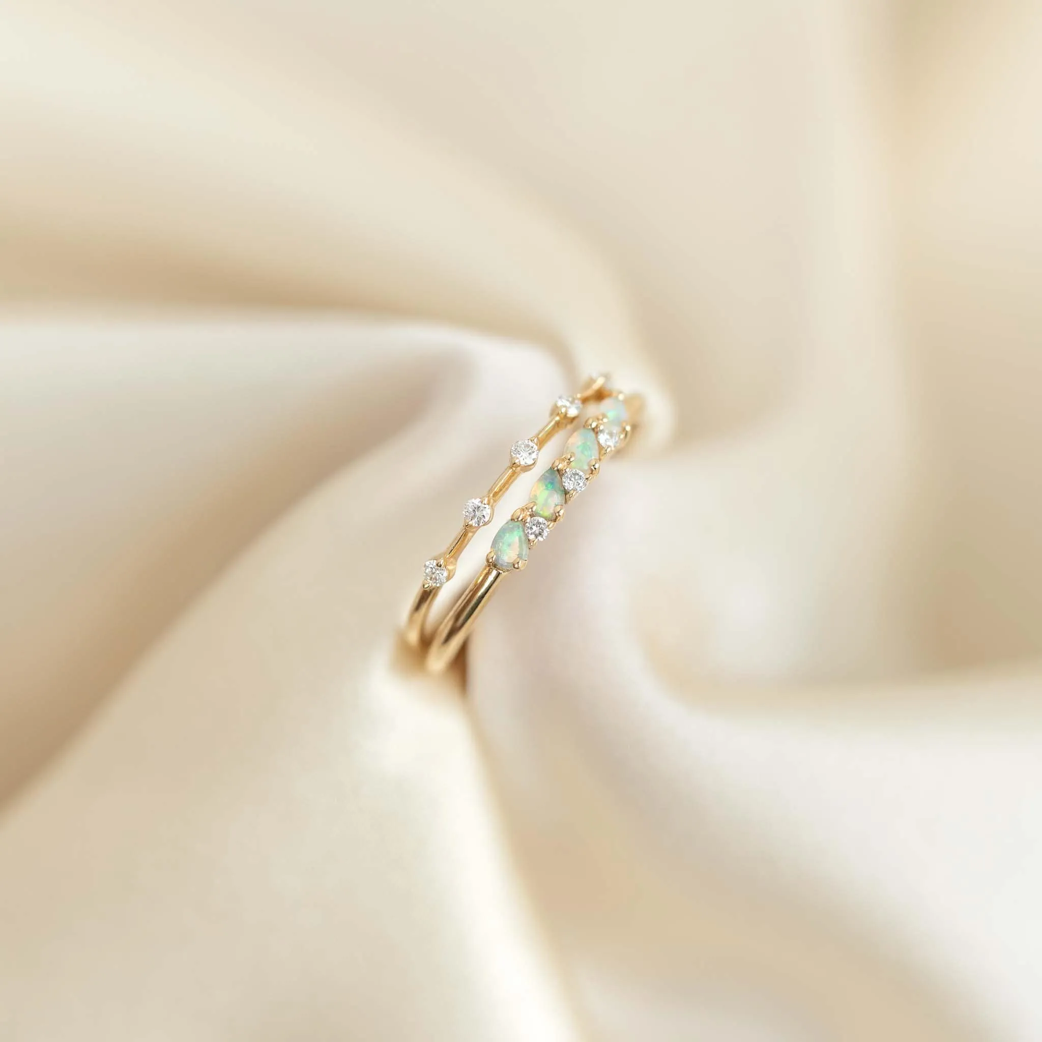 October Birthstone Pear Ring 14k Gold - Opal and Diamond sold by Linjer product image thumbnail 5