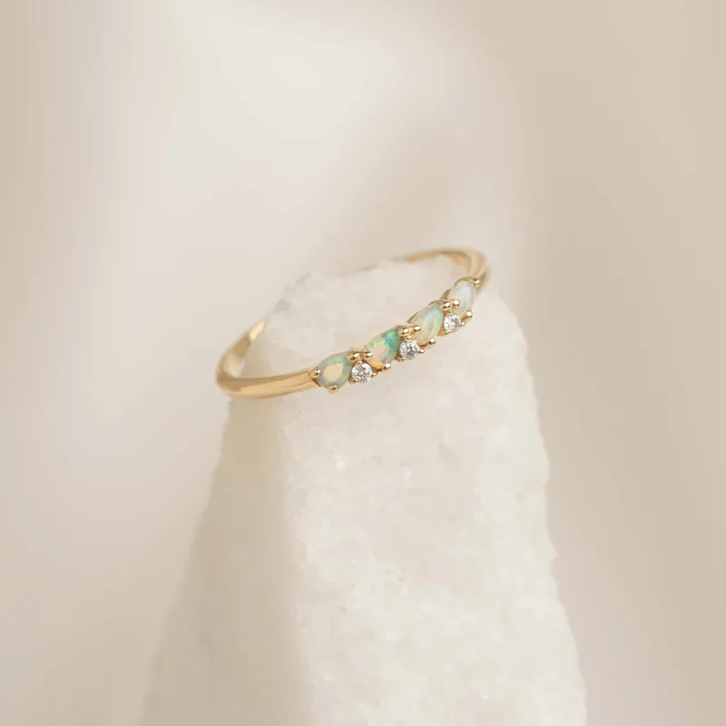 October Birthstone Pear Ring 14k Gold - Opal and Diamond sold by Linjer