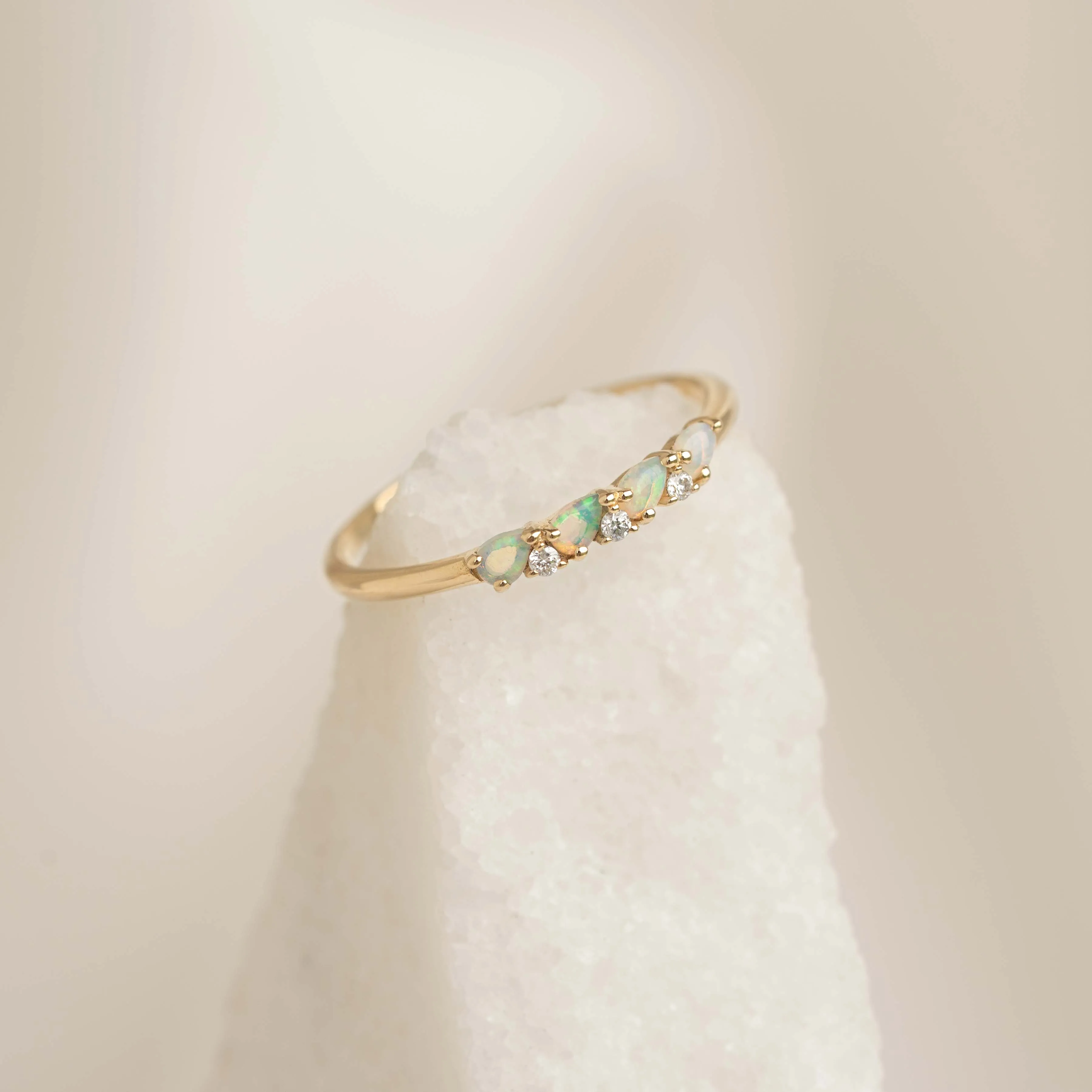 October Birthstone Pear Ring 14k Gold - Opal and Diamond sold by Linjer