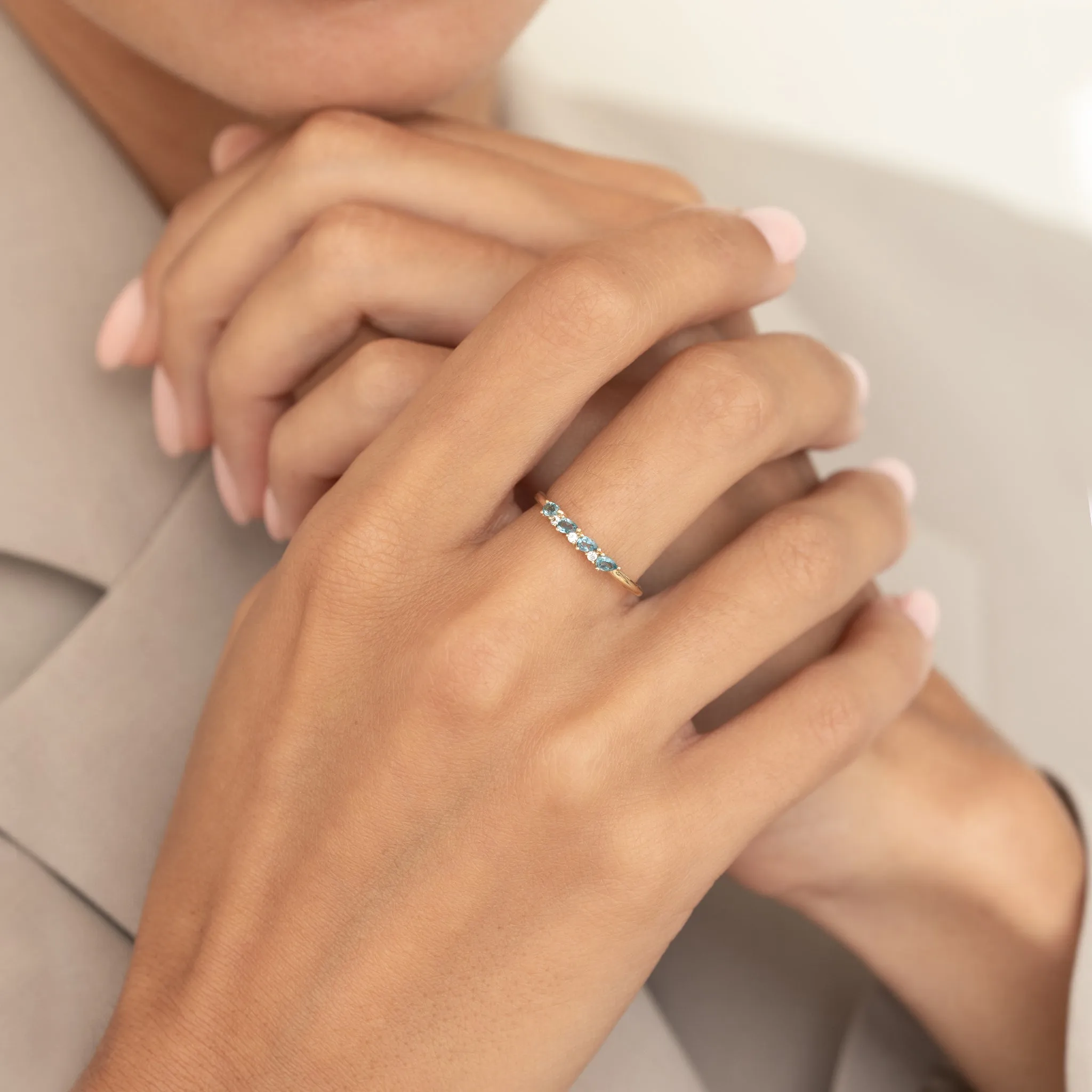 September Birthstone Pear Ring 14k Gold - London Blue Topaz and Diamond sold by Linjer product image thumbnail 3