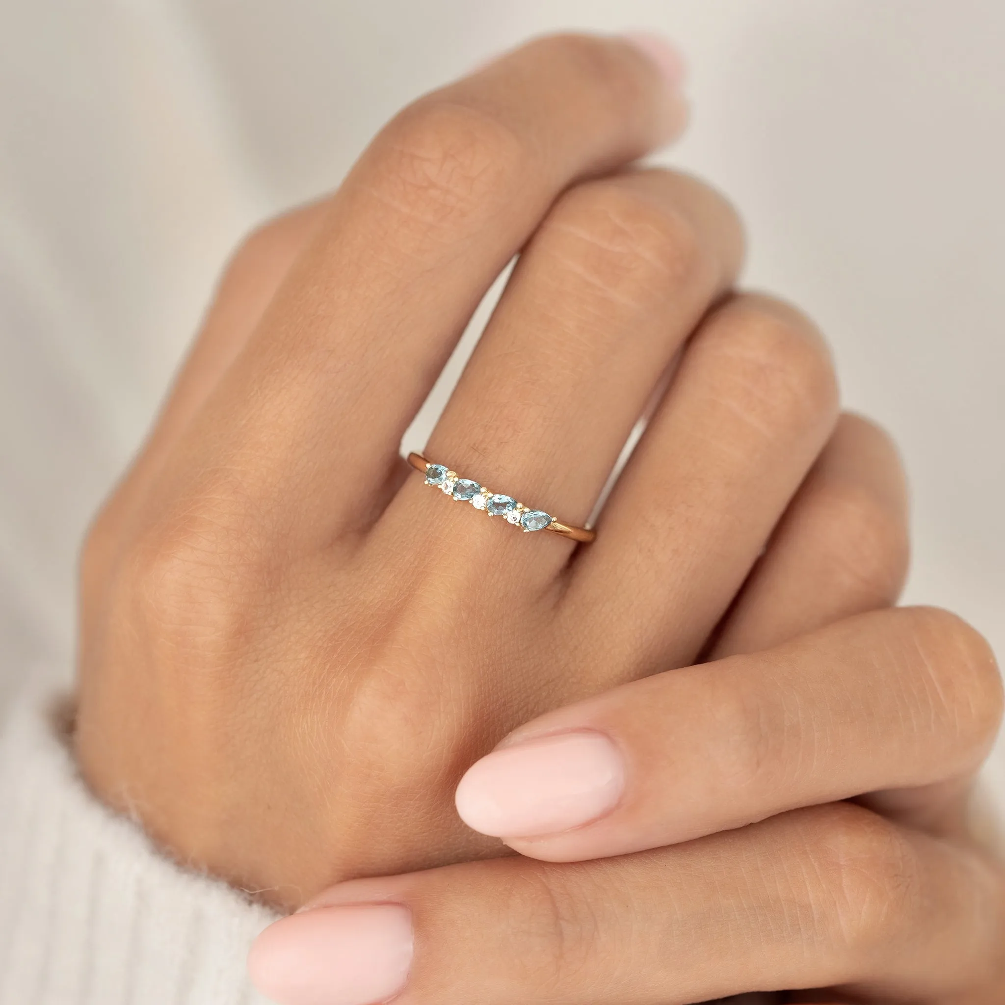 September Birthstone Pear Ring 14k Gold - London Blue Topaz and Diamond sold by Linjer product image thumbnail 5