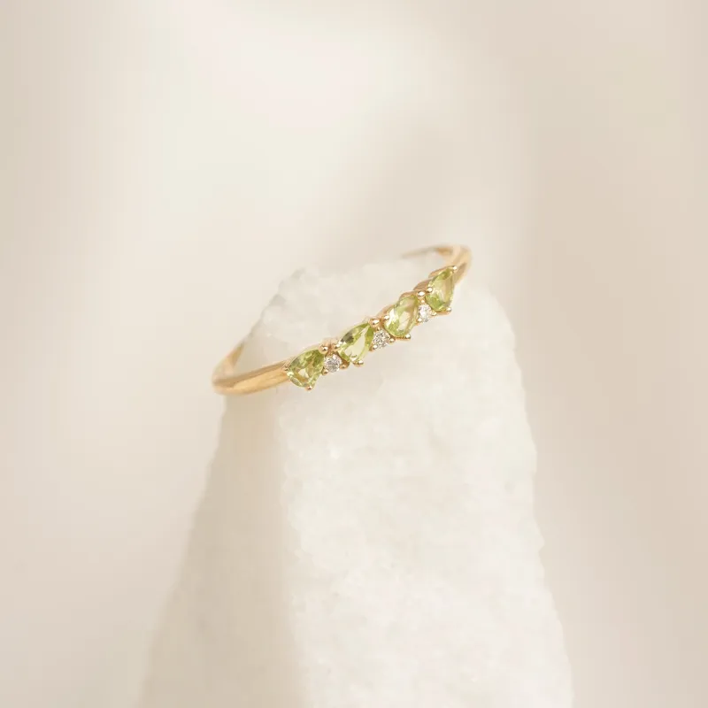 August Birthstone Pear Ring 14k Gold - Olivine and Diamond sold by Linjer