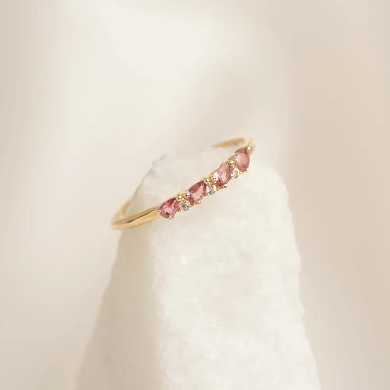 July Birthstone Pear Ring 14k Gold - Pink Tourmaline and Diamond sold by Linjer