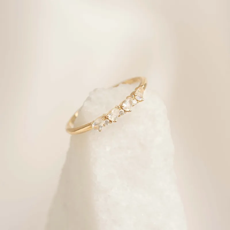 June Birthstone Pear Ring 14k Gold - Moonstone and Diamond sold by Linjer