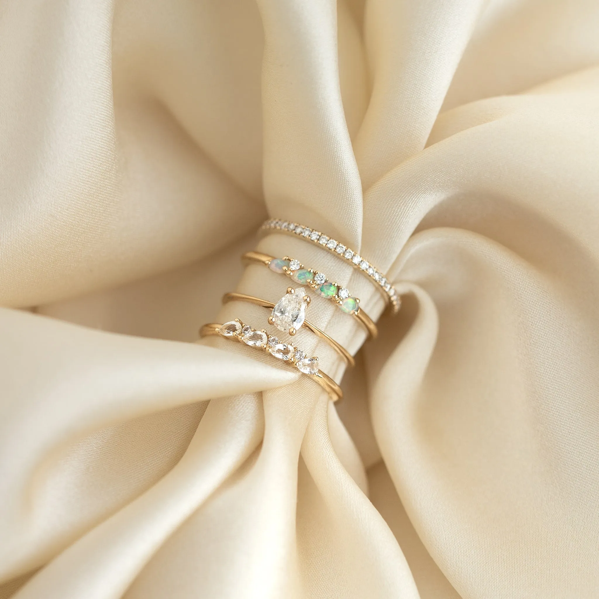 April Birthstone Pear Ring 14k Gold - White Topaz and Diamond sold by Linjer product image thumbnail 5