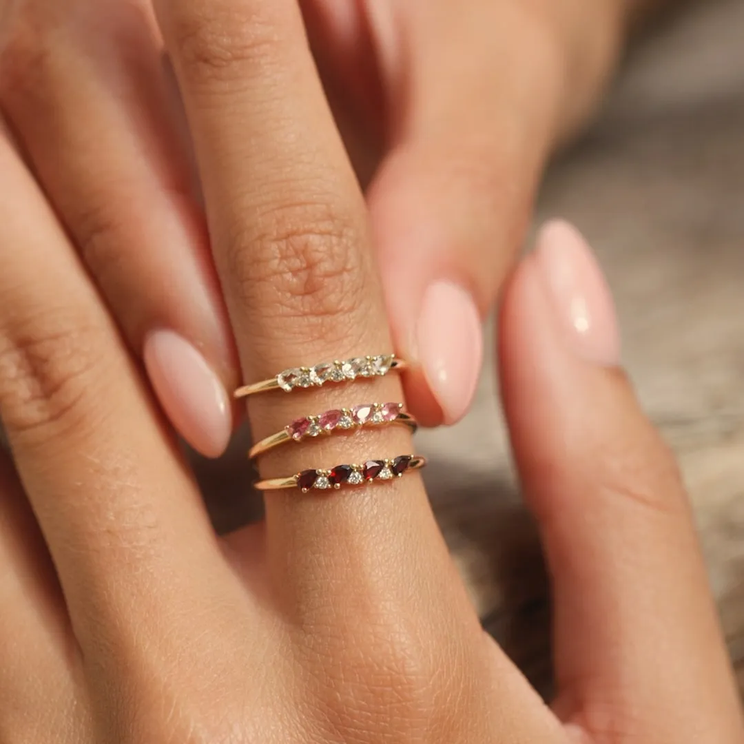 April Birthstone Pear Ring 14k Gold - White Topaz and Diamond sold by Linjer product image thumbnail 4