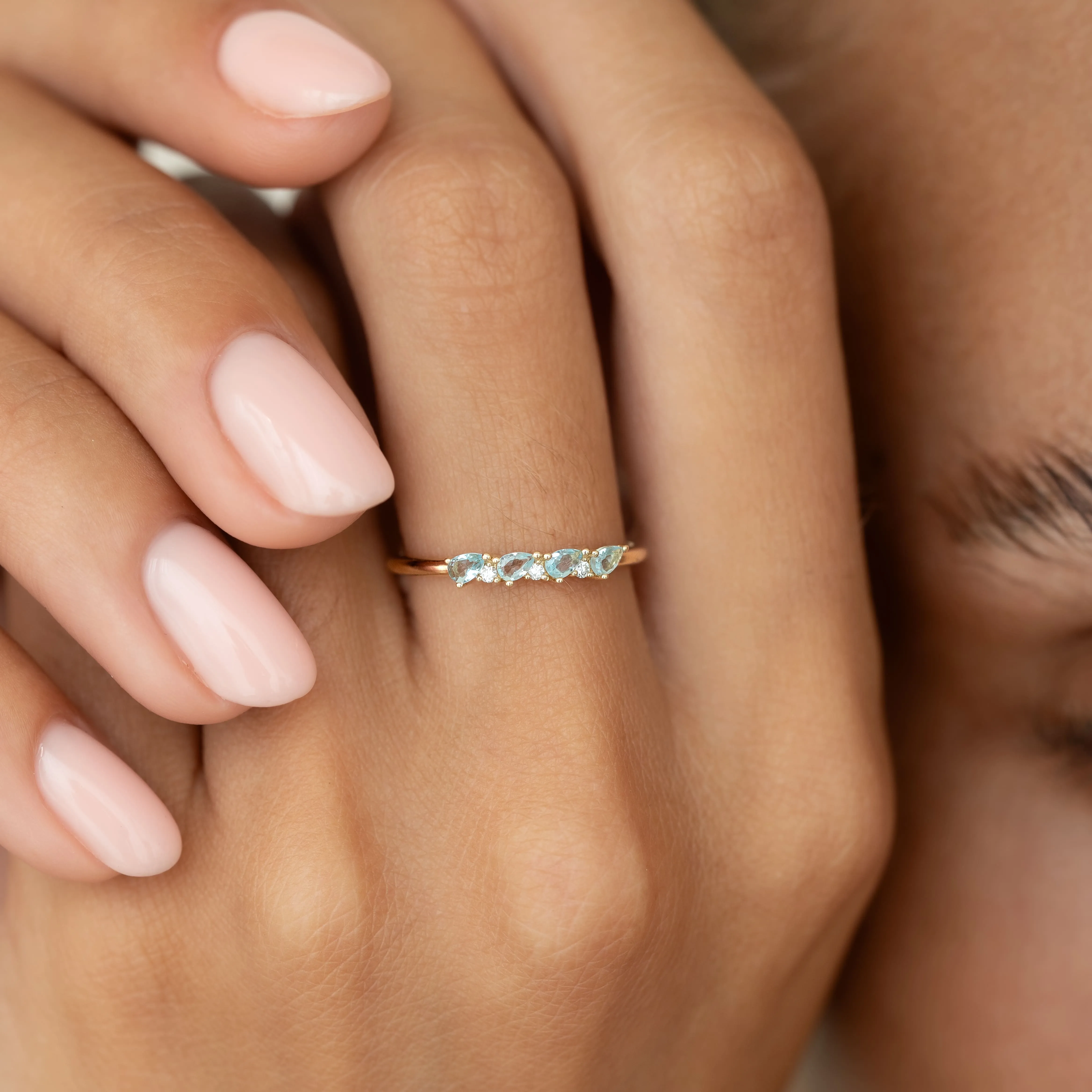 March Birthstone Pear Ring 14k Gold - Swiss Blue Topaz and Diamond sold by Linjer product image thumbnail 3