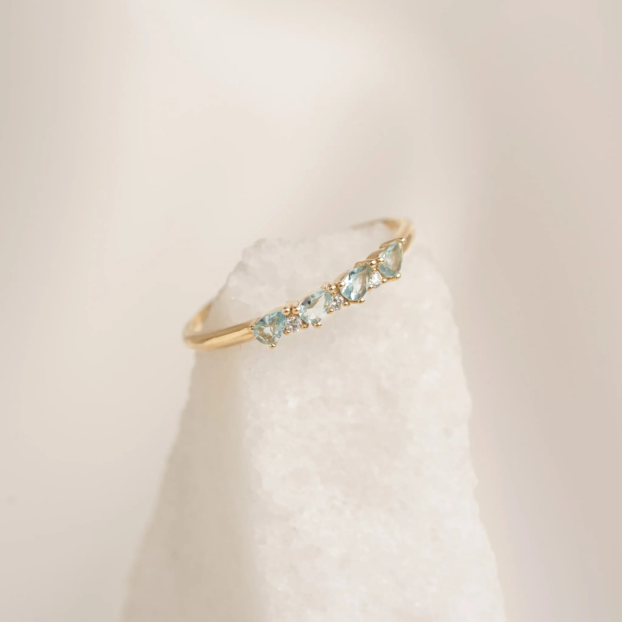 March Birthstone Pear Ring 14k Gold - Swiss Blue Topaz and Diamond sold by Linjer