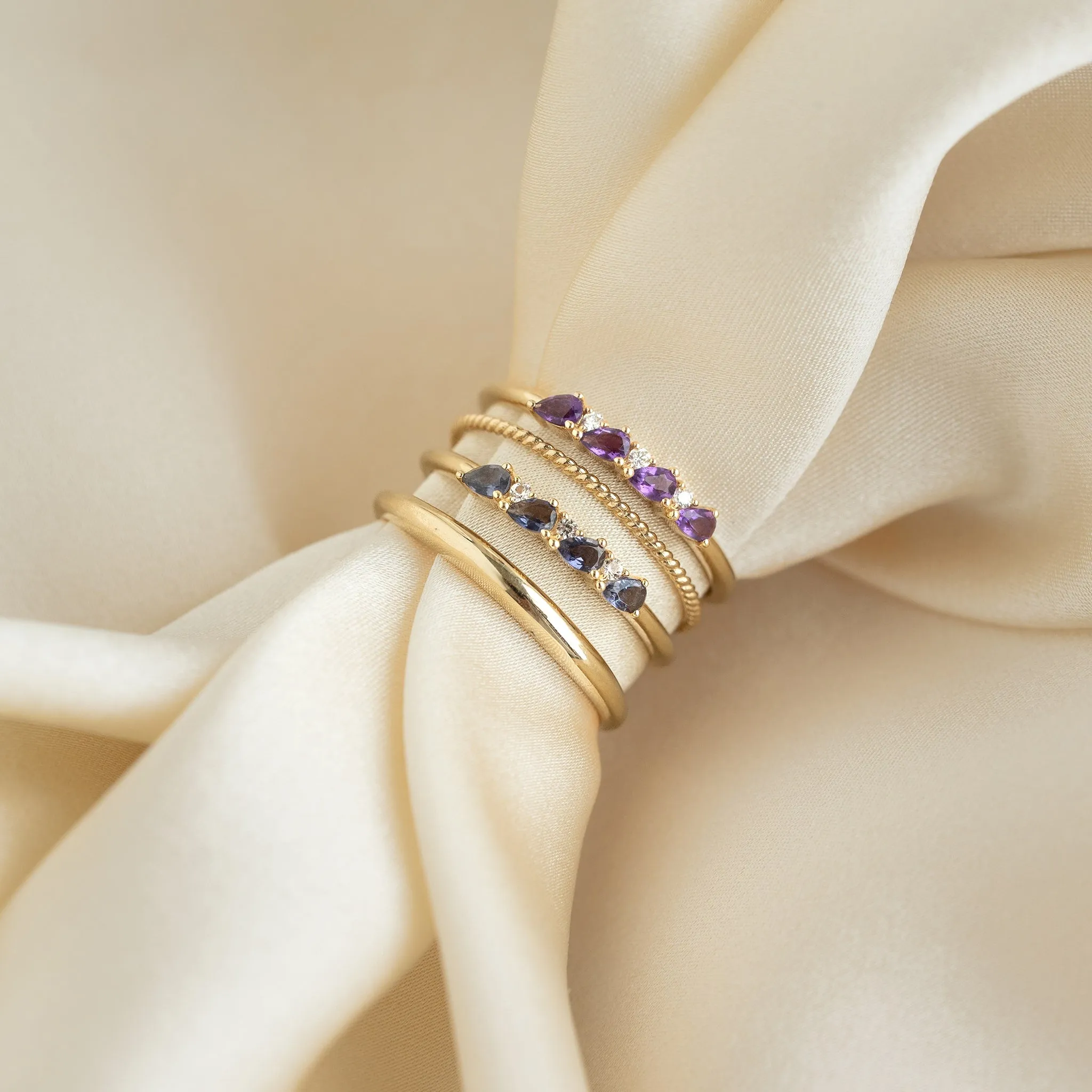 February Birthstone Pear Ring 14k Gold - Amethyst and Diamond sold by Linjer product image thumbnail 5