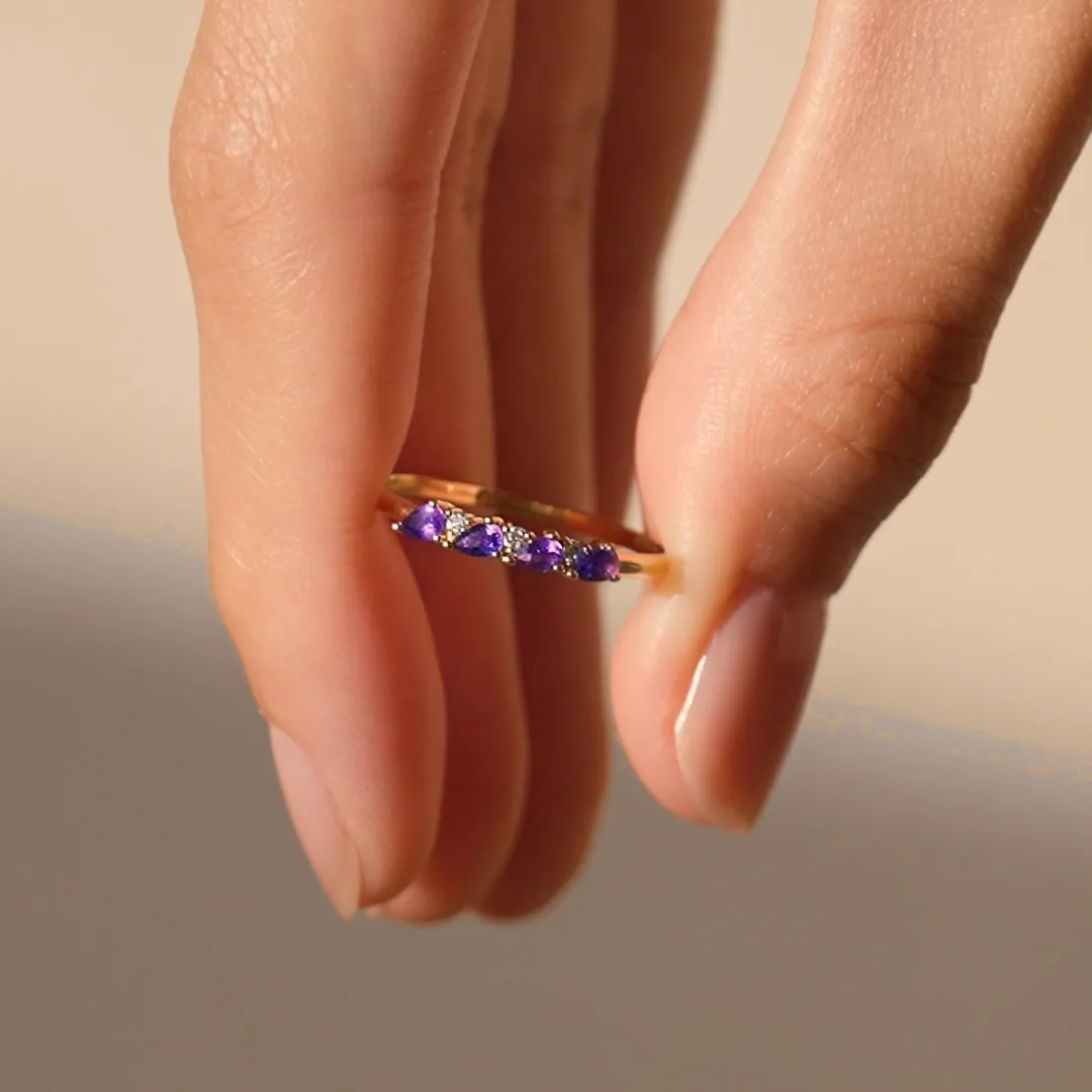 February Birthstone Pear Ring 14k Gold - Amethyst and Diamond sold by Linjer product image thumbnail 4