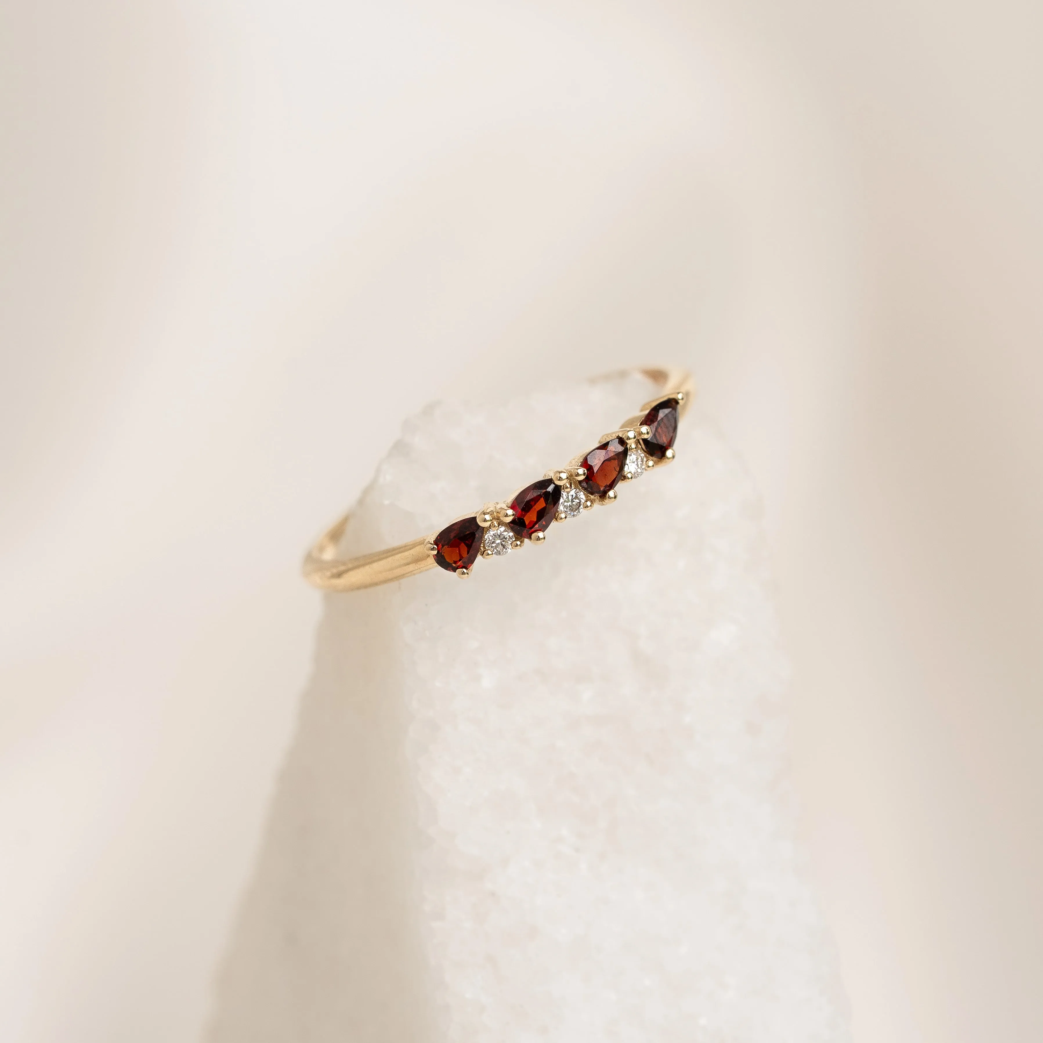 January Birthstone Pear Ring 14k Gold - Garnet and Diamond sold by Linjer