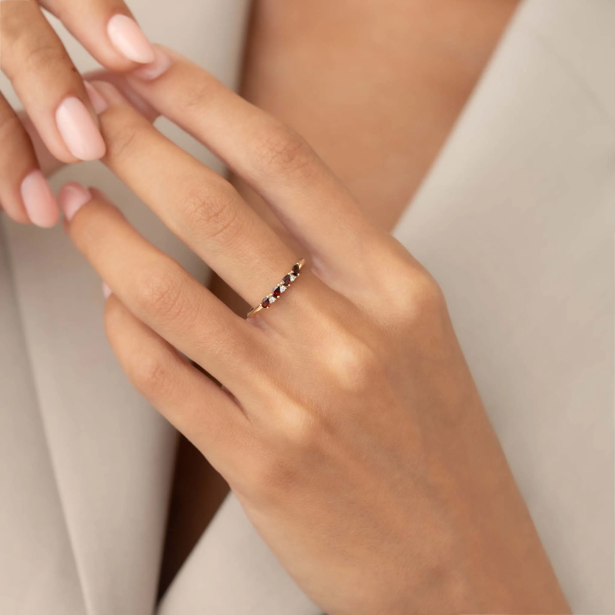 January Birthstone Pear Ring 14k Gold - Garnet and Diamond sold by Linjer product image thumbnail 3