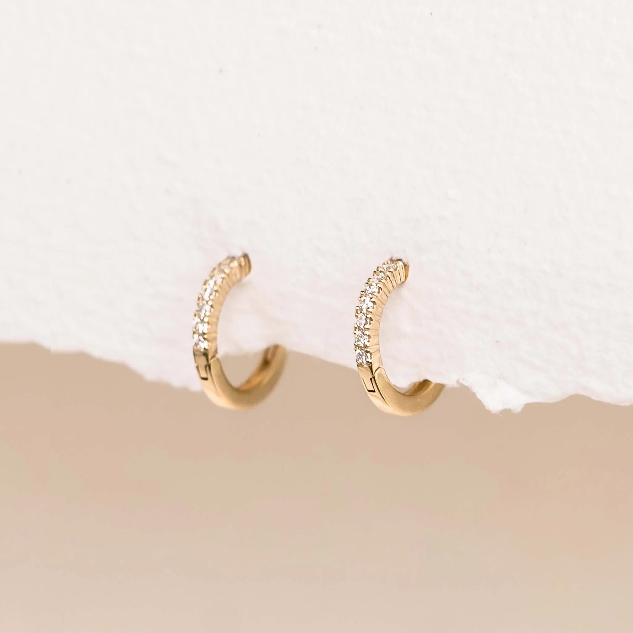 14k Yellow Gold Diamond Huggie Earrings - Susanna sold by Linjer