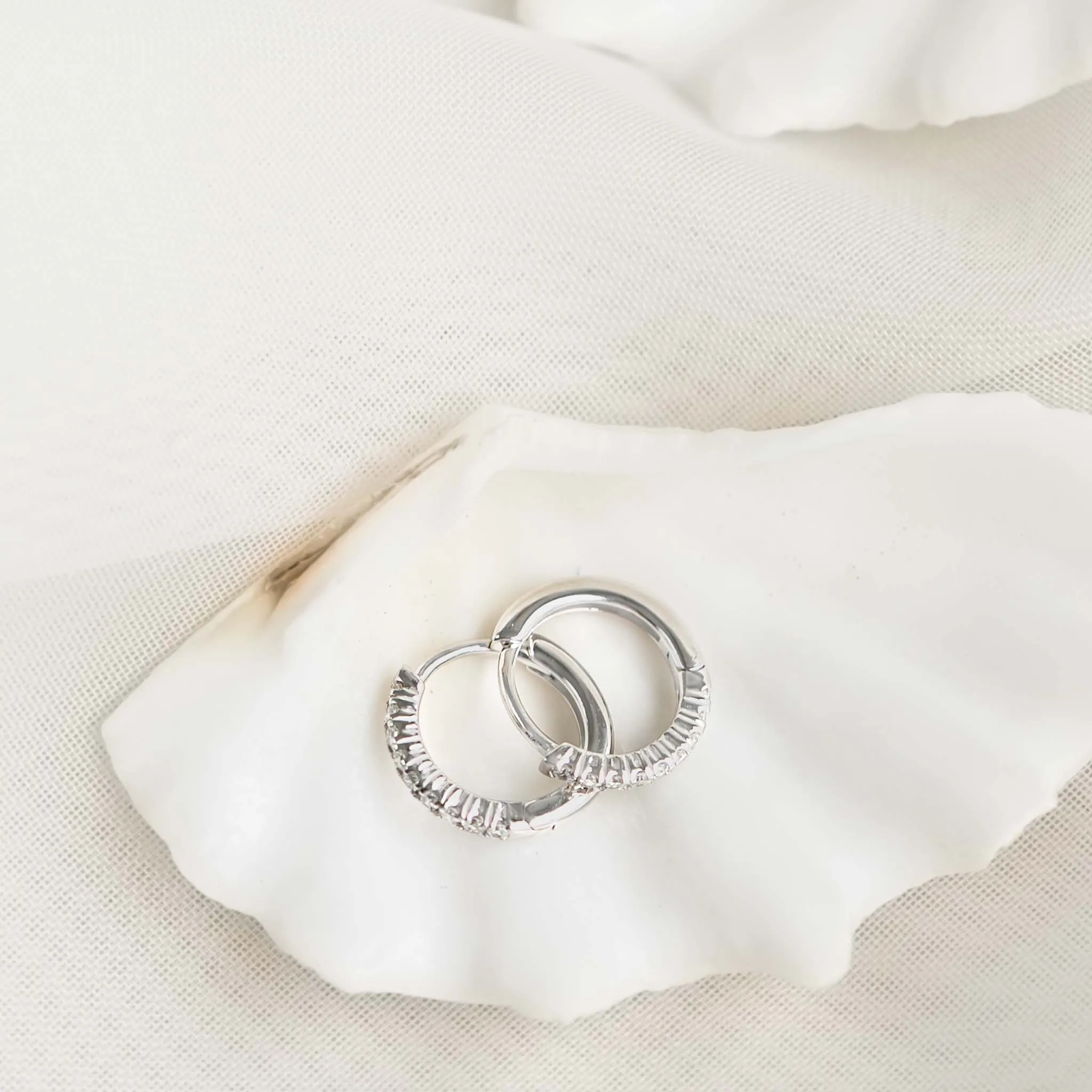 14k White Gold Diamond Huggie Earrings - Susanna sold by Linjer product image thumbnail 4