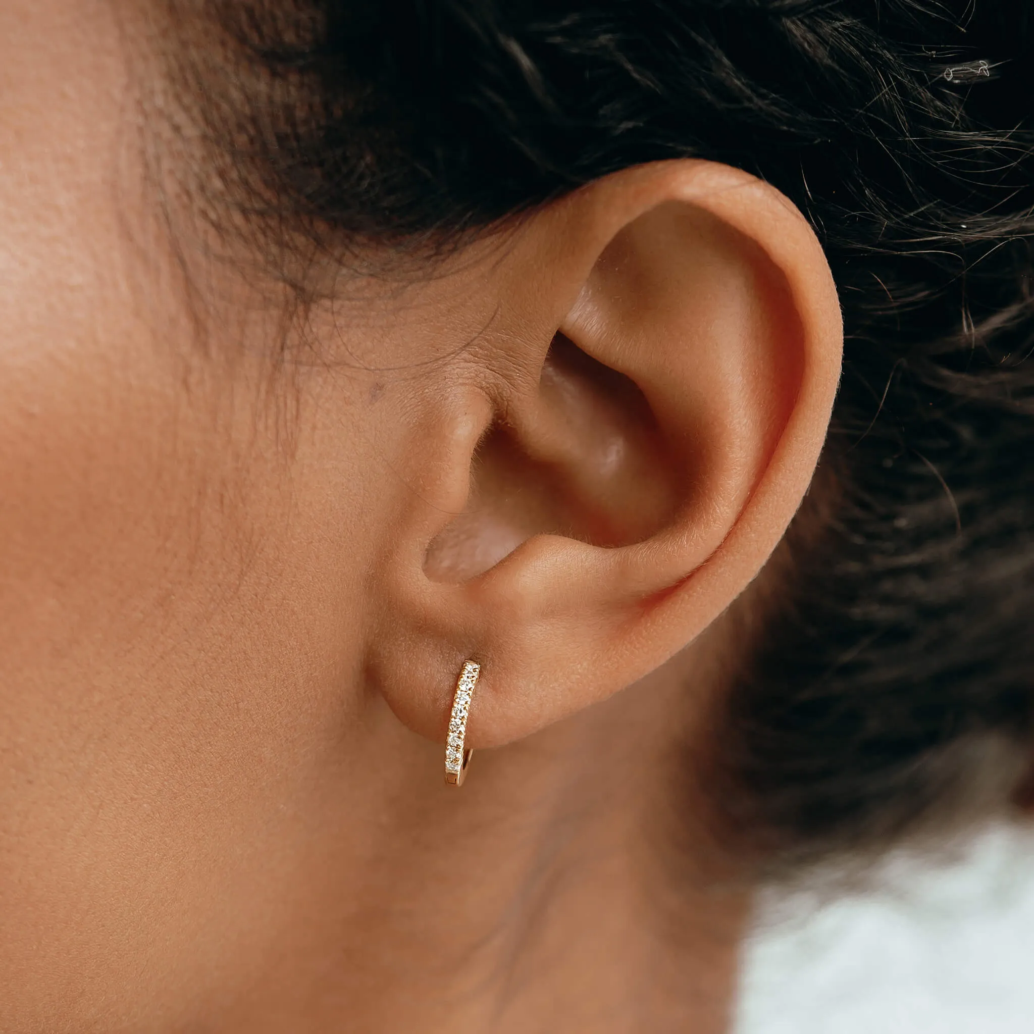 14k Yellow Gold Diamond Huggie Earring - Susanna (Single) sold by Linjer