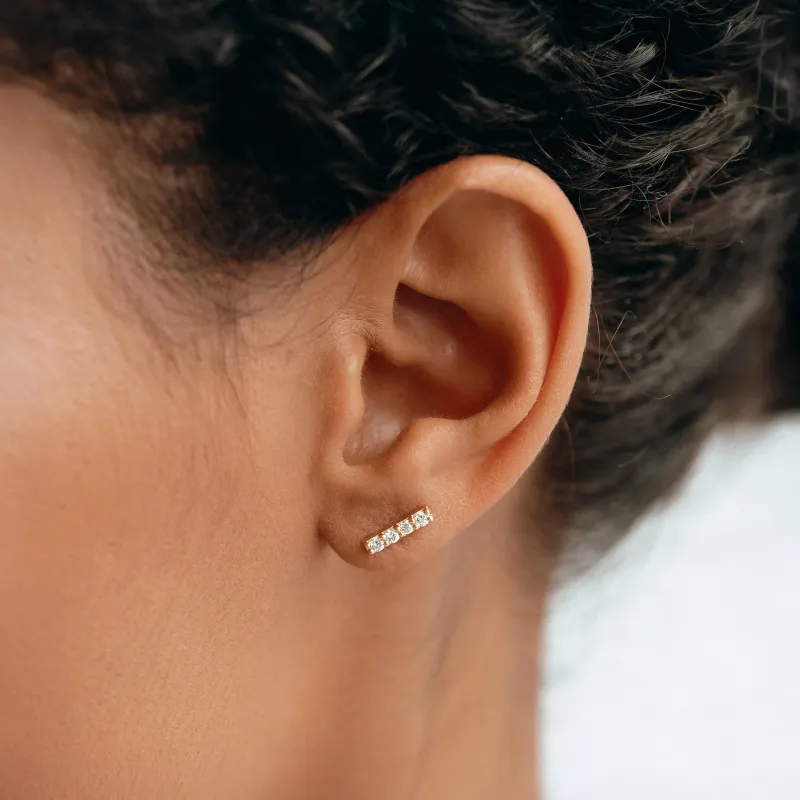 14k Yellow Gold Diamond Bar Stud Earrings - Lucia sold by Linjer