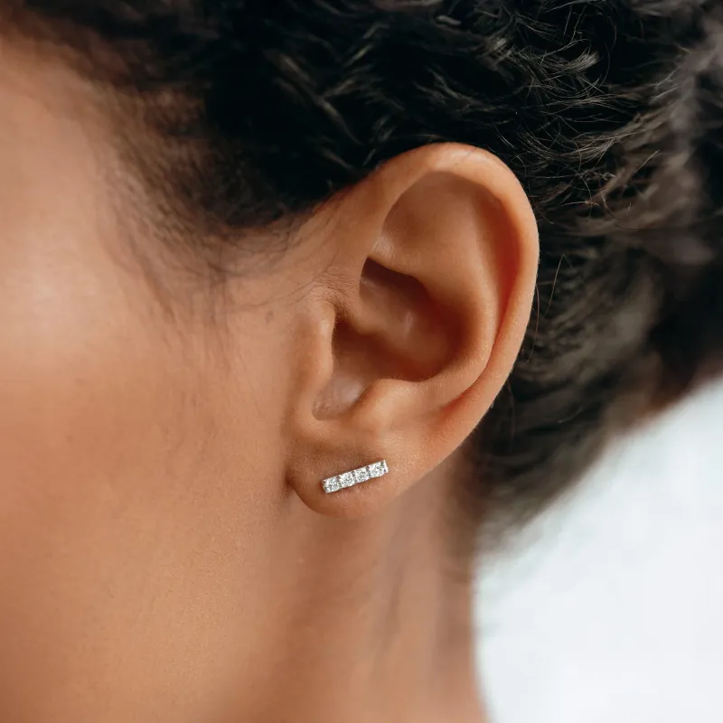 14k White Gold Diamond Bar Stud Earrings - Lucia sold by Linjer