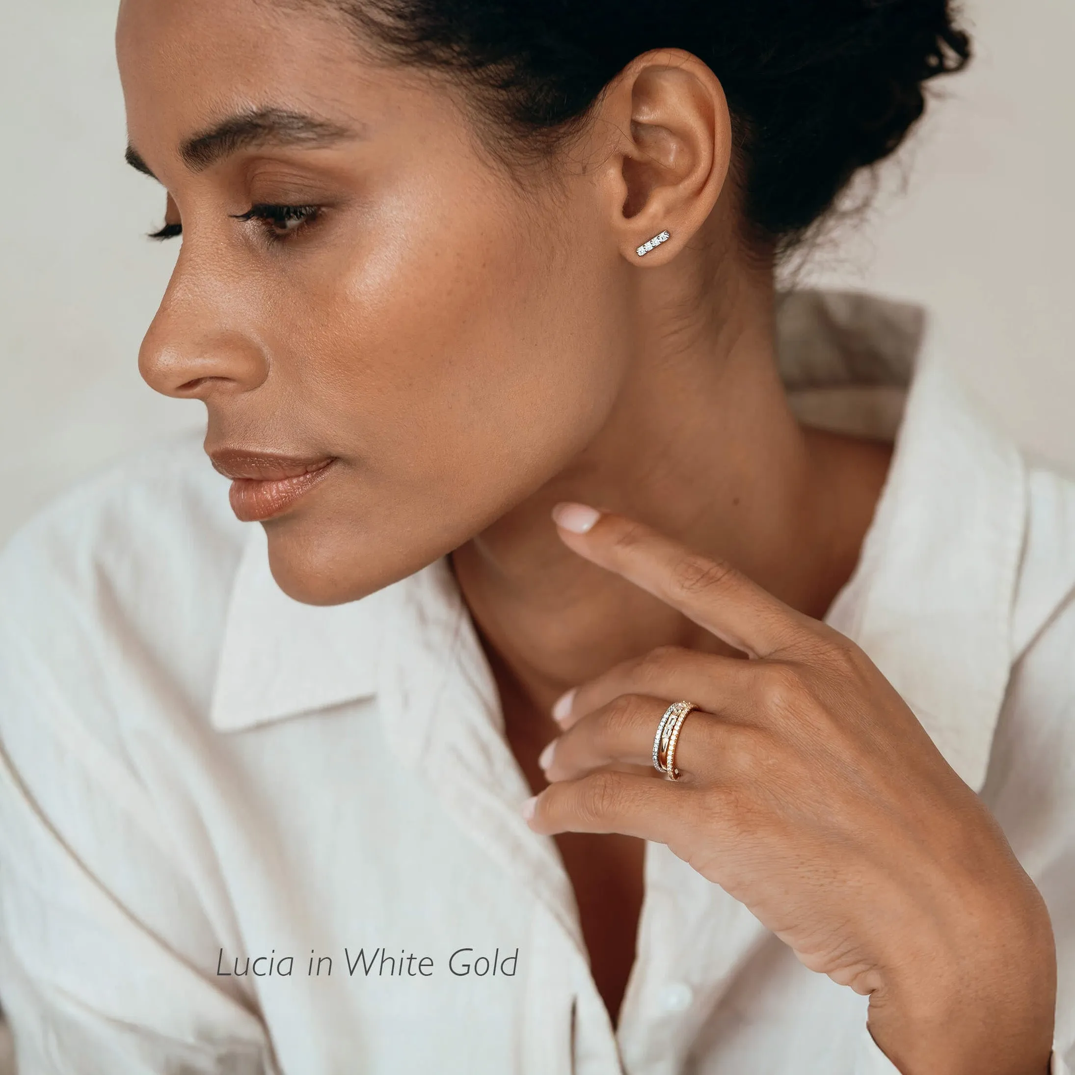 14k White Gold Diamond Bar Stud Earring - Lucia (Single) sold by Linjer product image thumbnail 2