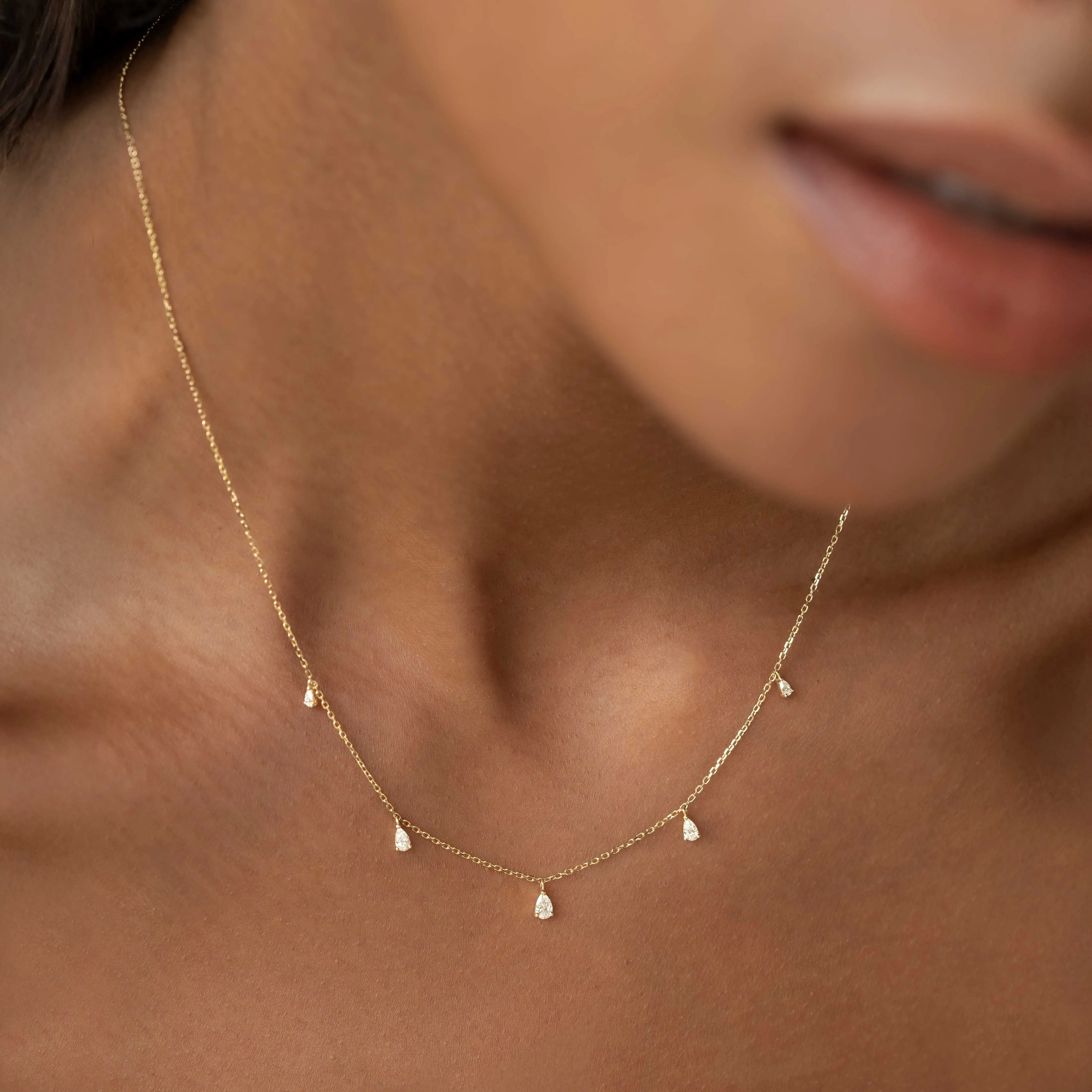 Pear Cut Diamond Pendant Necklace 14k Gold - Sylvie sold by Linjer