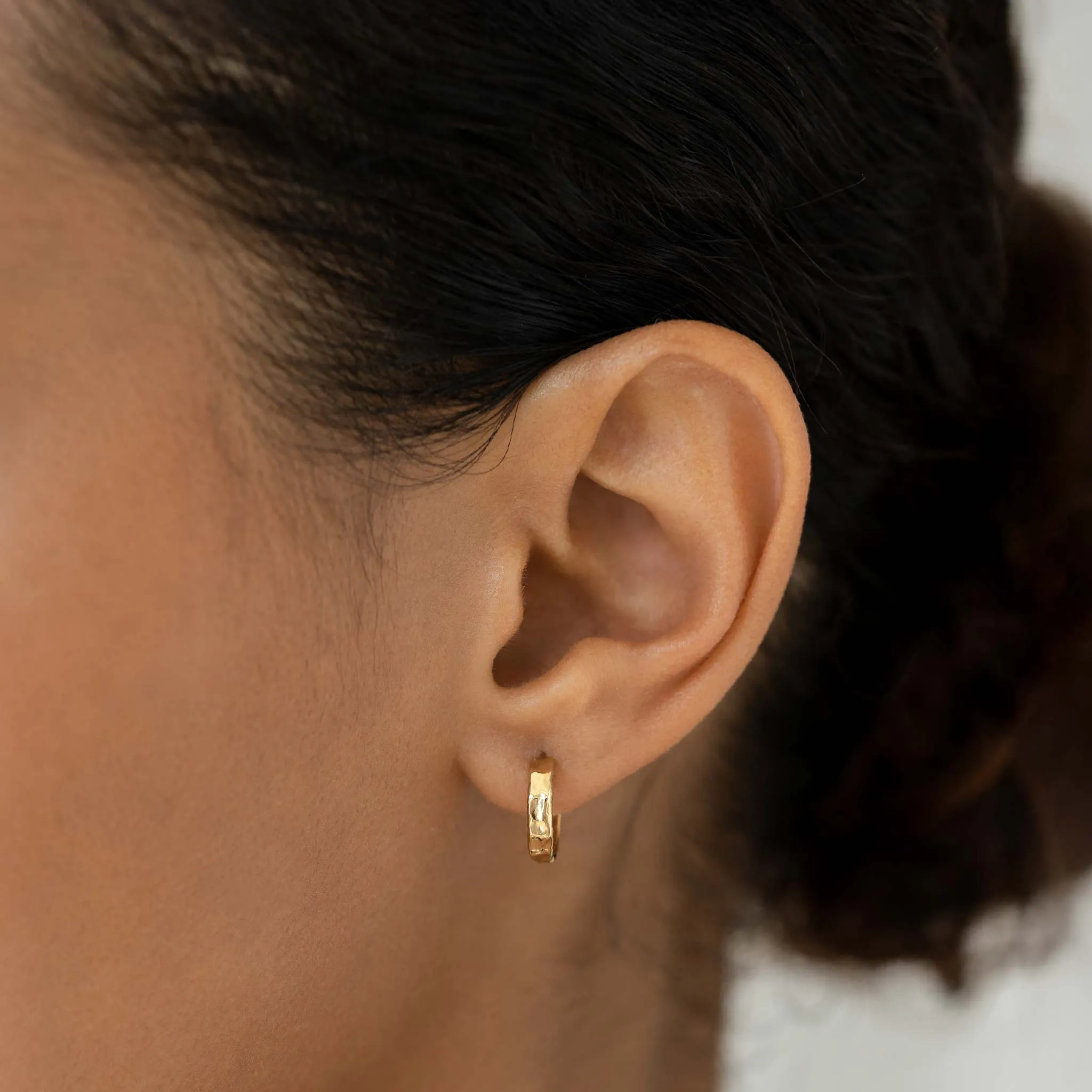 Gold Hammered Huggie Hoop Earrings - Yulla sold by Linjer
