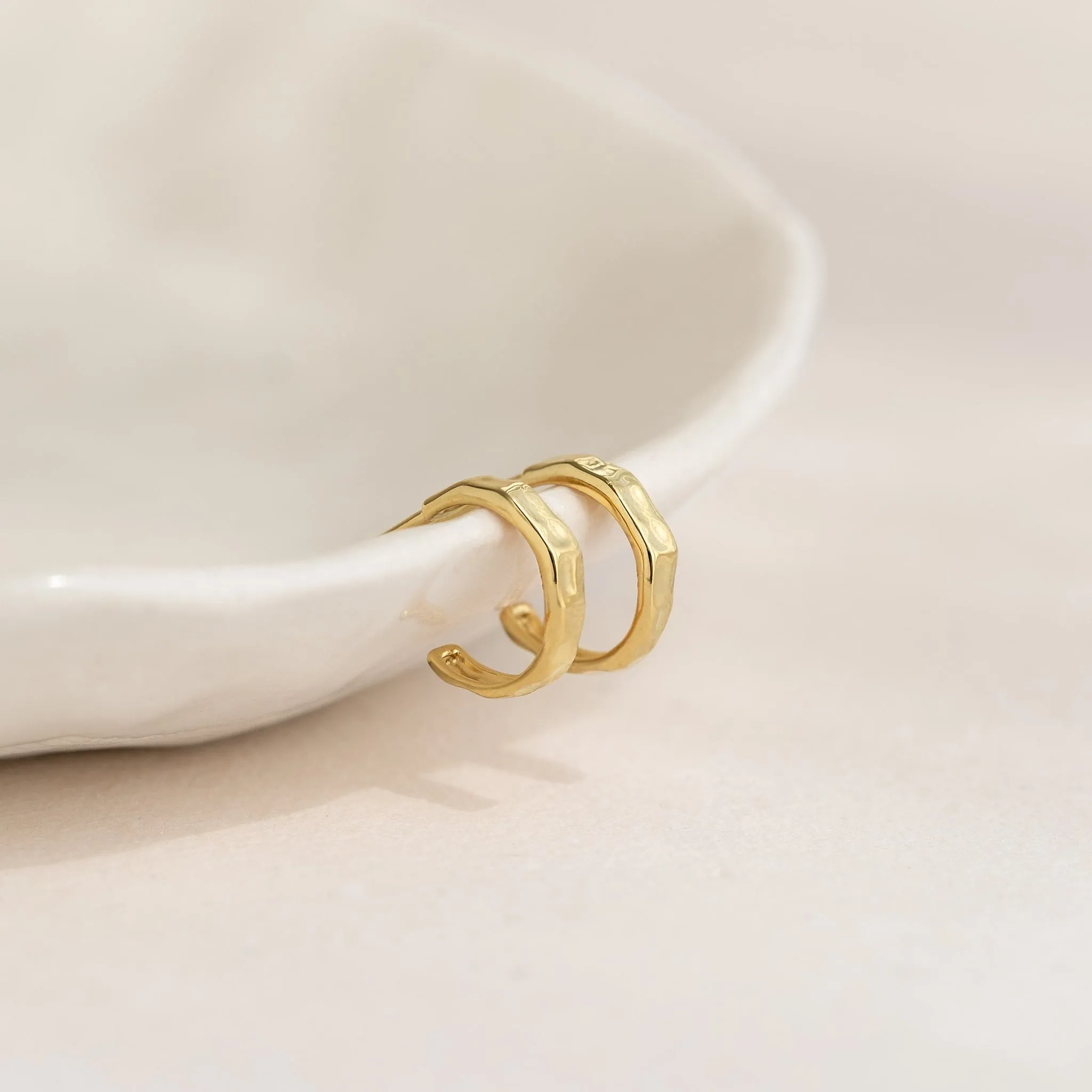 Gold Hammered Huggie Hoop Earrings - Yulla sold by Linjer product image thumbnail 2