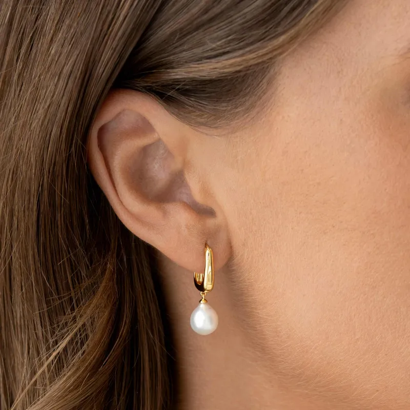 Pearl Drop Hoop Earrings - Maeve sold by Linjer