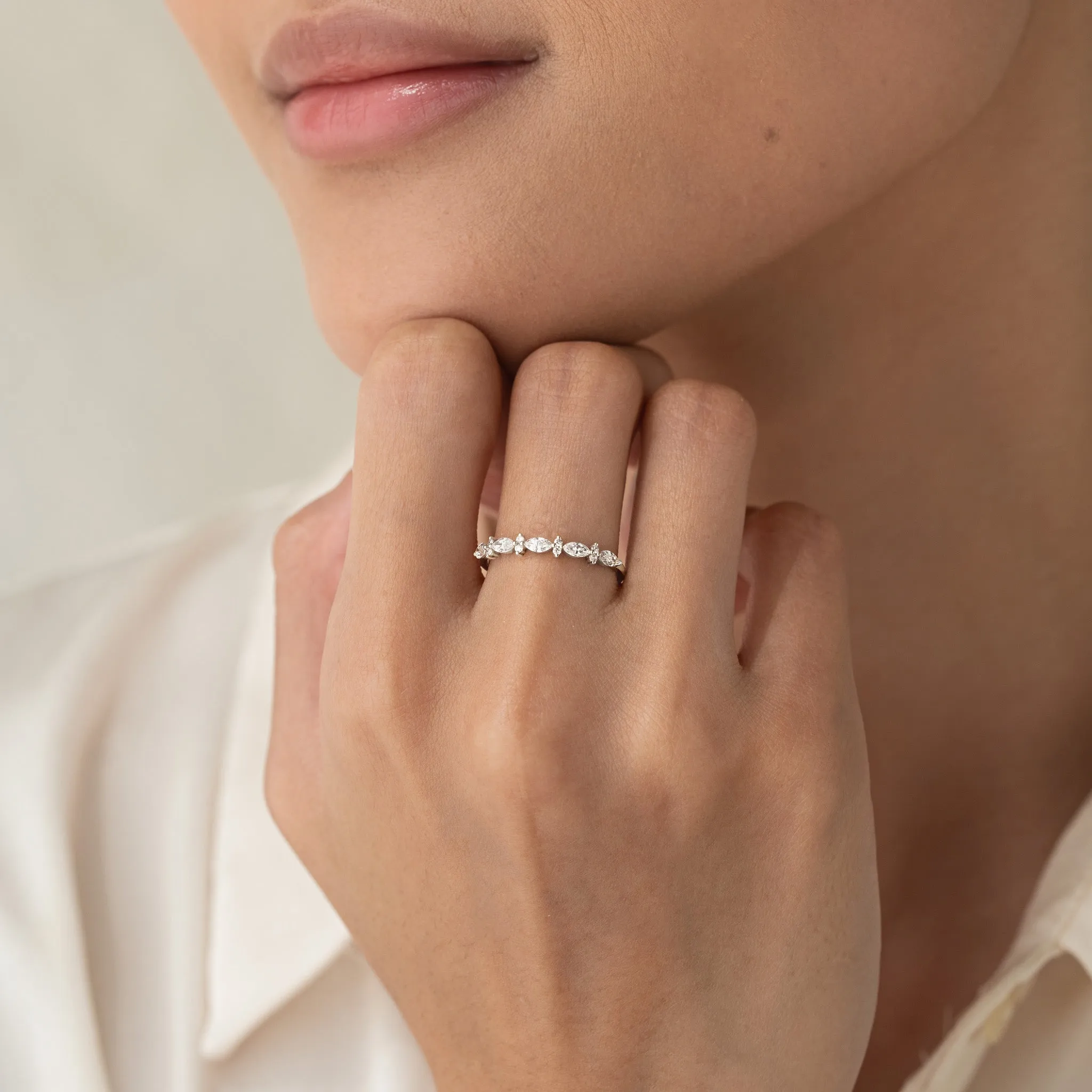 Marquise and Round Diamond Ring White Gold - Aurelia sold by Linjer product image thumbnail 2