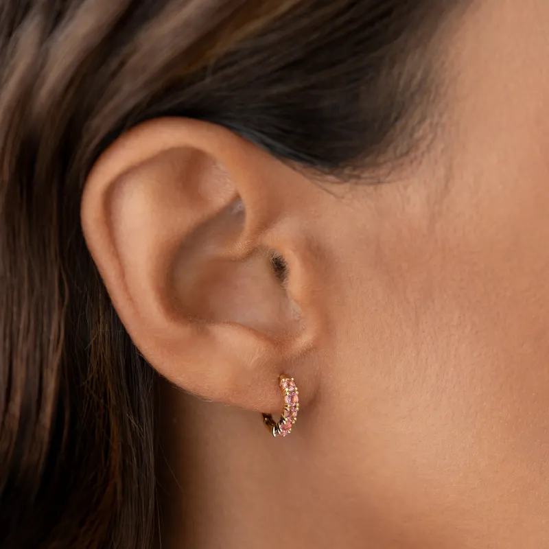 July Birthstone Huggie Earrings - Pink Tourmaline sold by Linjer